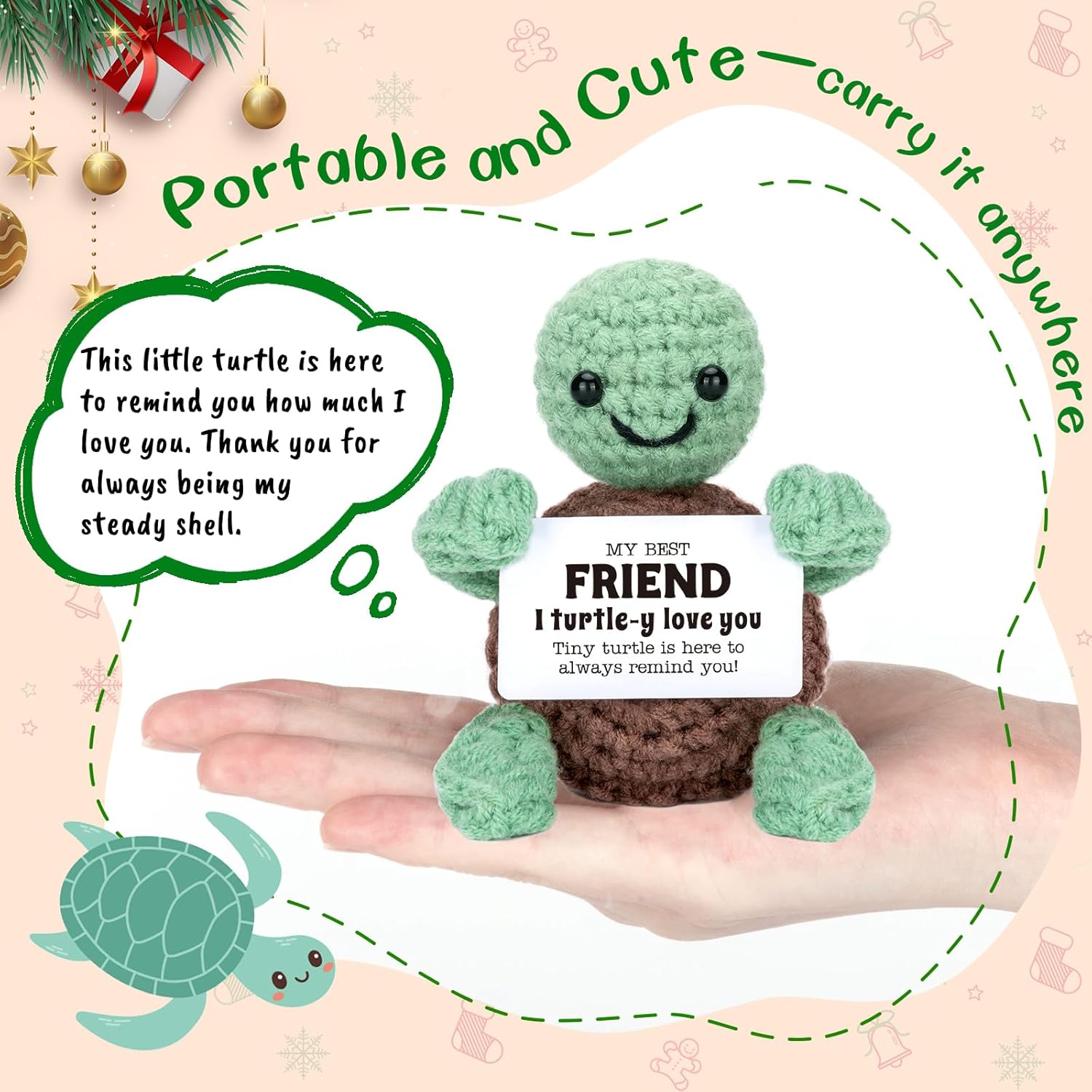 Mini Funny Turtle Best Friend Friendship Gifts for Women Men, Birthday Easter Gifts for Friends Female Male Girls Boys, I Love You Small Cute Stuff Things, Handmade Emotional Positive Crochet Turtle - Image 2