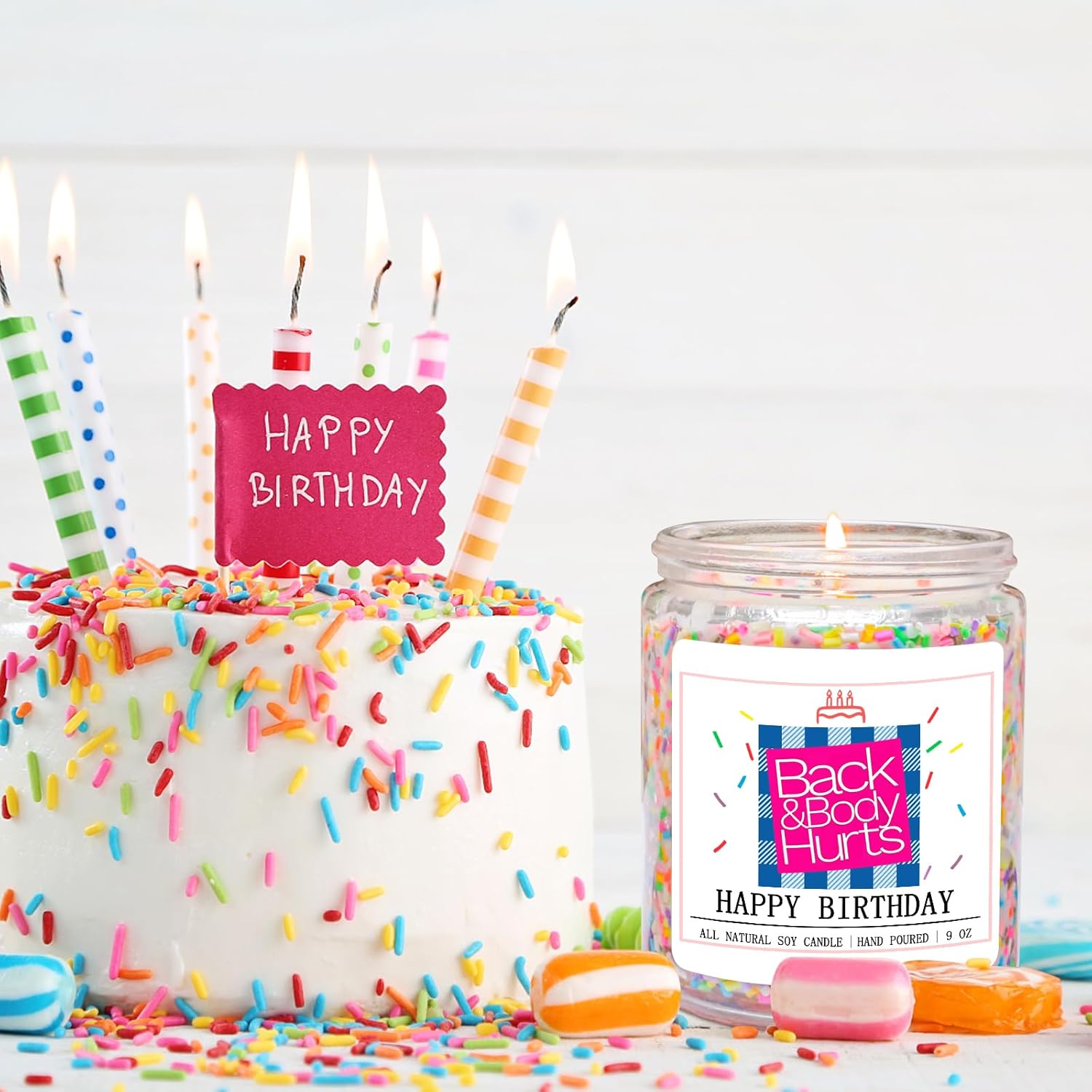 Homsolver Birthday Candles Gifts for Her and Him, Birthday Gifts for Women Men, Unique Best Friend Gift Ideas -Back & Body Hurts Happy Birthday Candle - Image 3