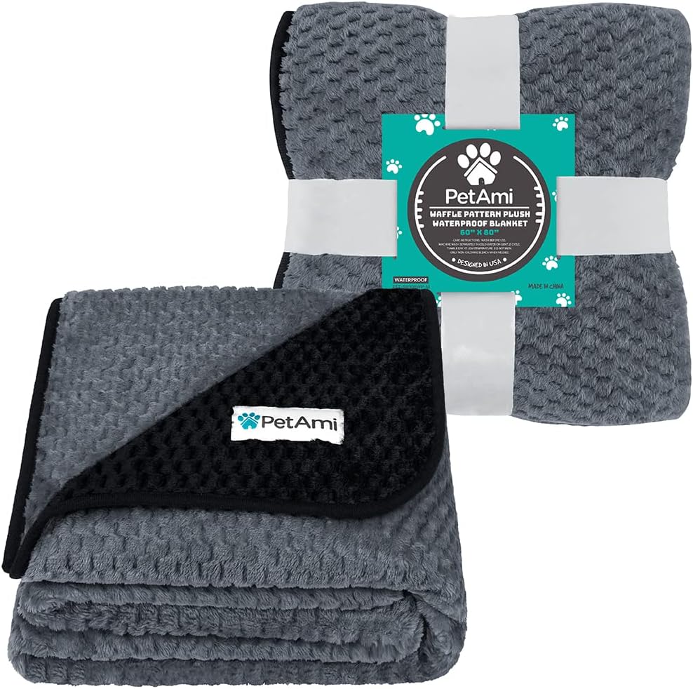 PetAmi Waterproof Dog Blanket, Leakproof XL Pet Blanket for Large Dogs, Furniture Sofa Couch Cover Protector, Fleece Cat Throw Bed Crate Kennel, Reversible Washable Soft Plush, Twin 60x80 Black Gray - Image 2