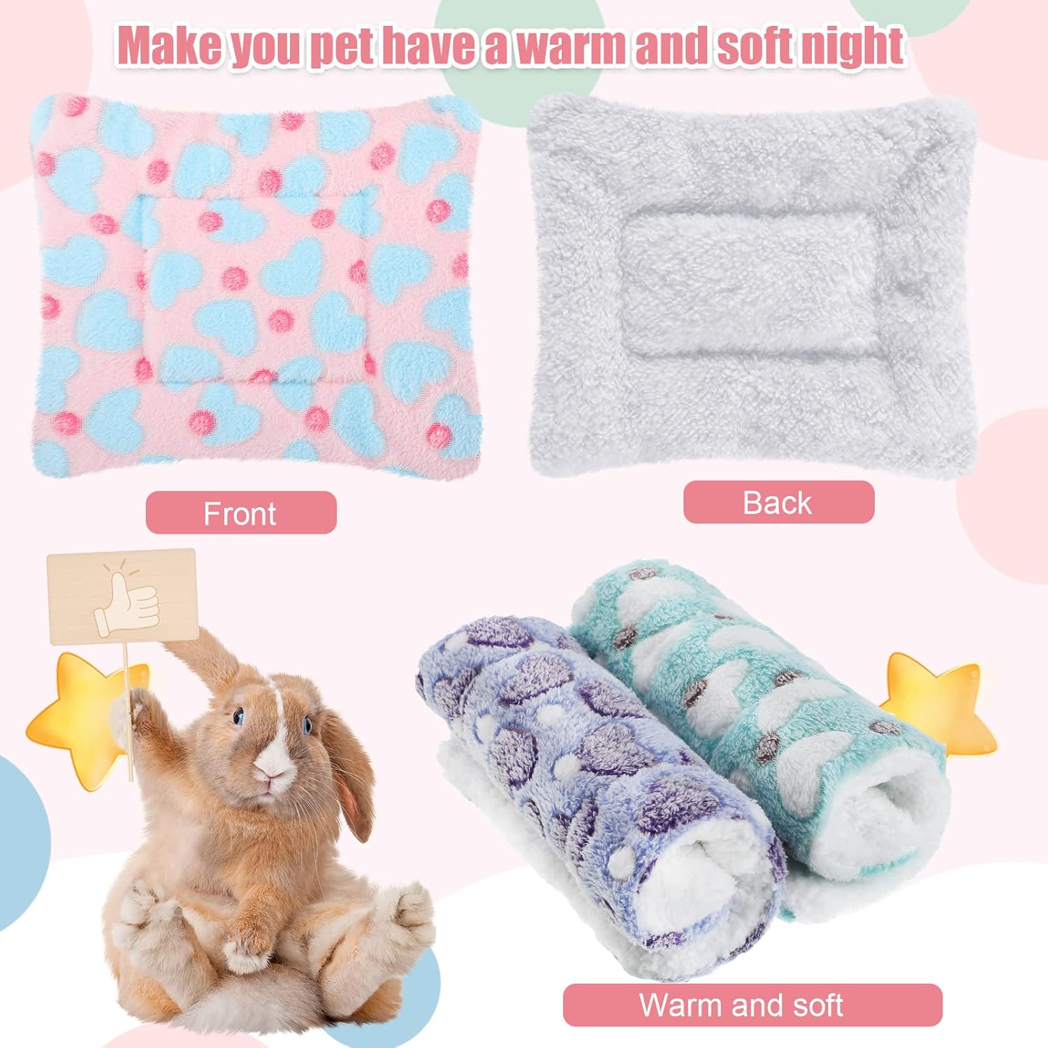Jetec 3 Pcs Bunny Guinea Pig Beds Soft Bunny Mats Warm Guinea Pig Mat Small Animal Winter Bed Pads Fleece Sleeping Pads for Indoor Rabbit Hamster Squirrel Hedgehog Chinchilla Ferret(Heart) - Image 4