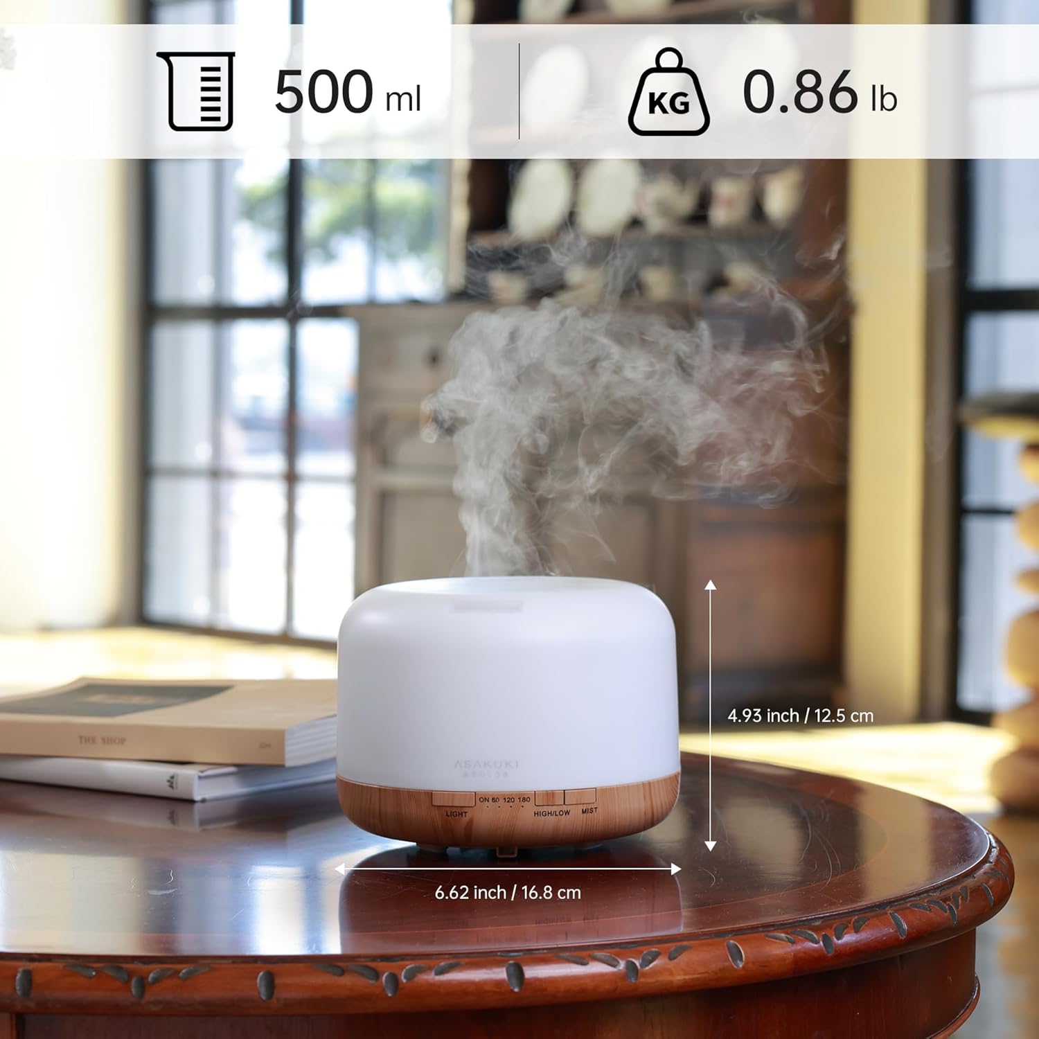 ASAKUKI Essential Oil Diffuser 500ml, Ultrasonic Aromatherapy Humidifier with Remote Control, 7 LED Colors, Timer & Auto-Off, Large Room Diffuser (Yellow) - Image 7