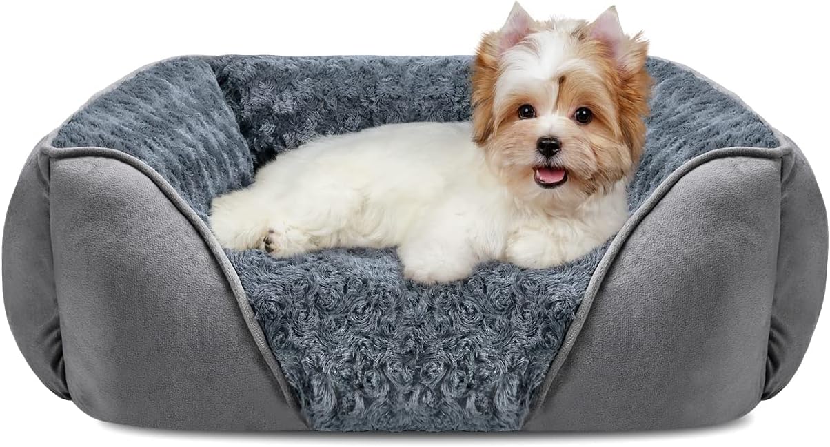 INVENHO Rectangle Washable Orthopedic Dog Bed for Small, Medium and Large Dogs, Soft Calming, Sleeping Puppy Bed Durable Pet Cuddler with Anti-Slip Bottom, S (20"x19"x6")