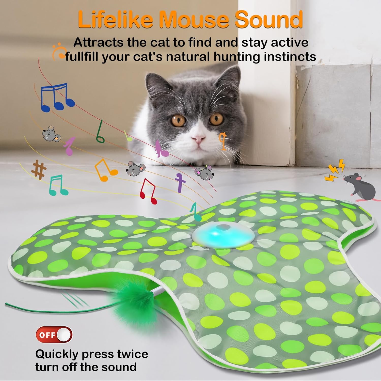 Interactive Cat Toys Rechargeable,Moving Concealed Feathers,Real Mouse Squeaky,Touch Activated Cat Kitten Toy Exercise Toys for Indoor Bored Adult Cats - Image 3
