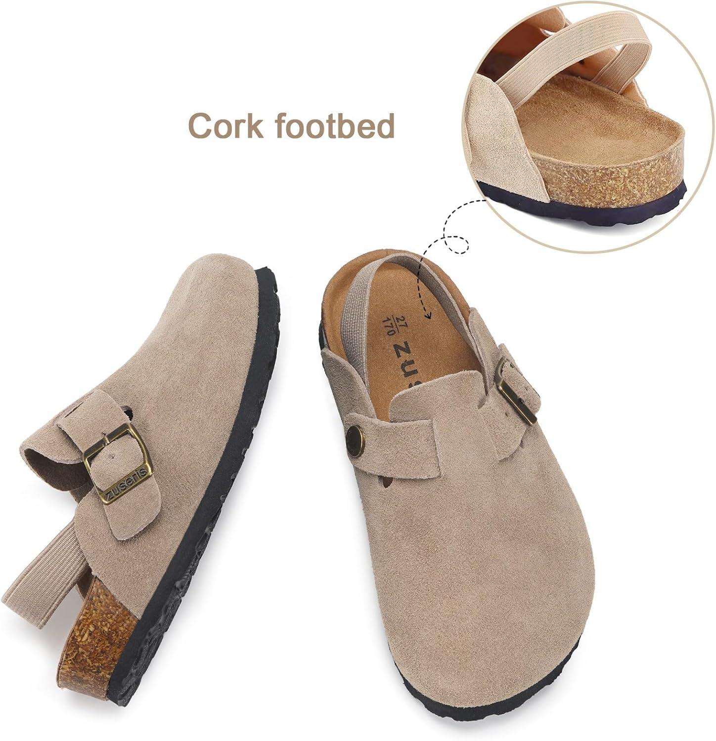 ZUSERIS Kids Suede Clogs Toddler Clogs Boys Girls Cork Footbed Sandals Potato Shoes Leather Slip On Mules with Adjustable Buckle - Image 6