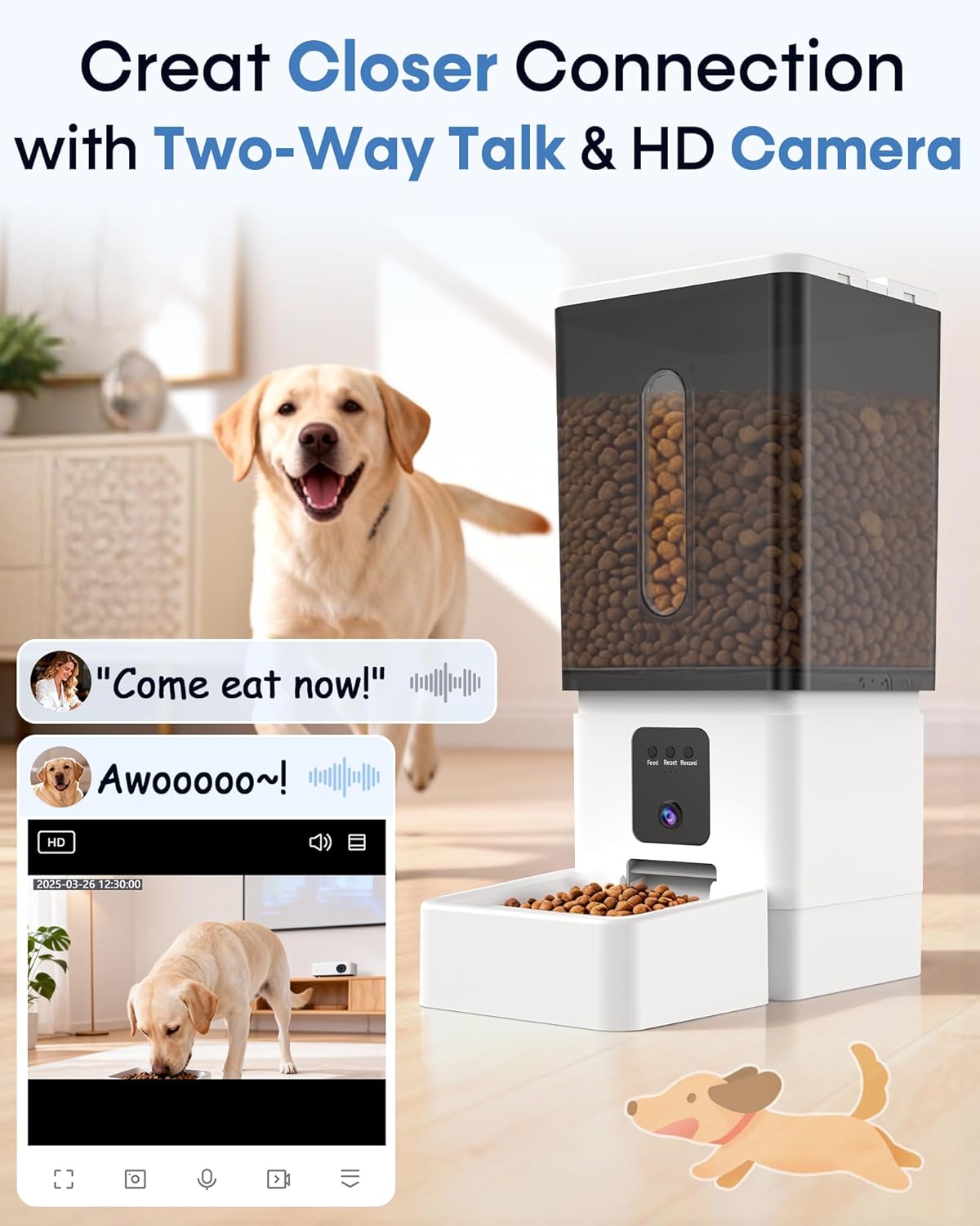 Large Dog Automatic Feeder with Camera: 12L/50 Cups Home Smart Dog Feeder for 20 Days Feeding - Anti-Clog with 20mm Wide Chute for Big Breed Owner - Image 5