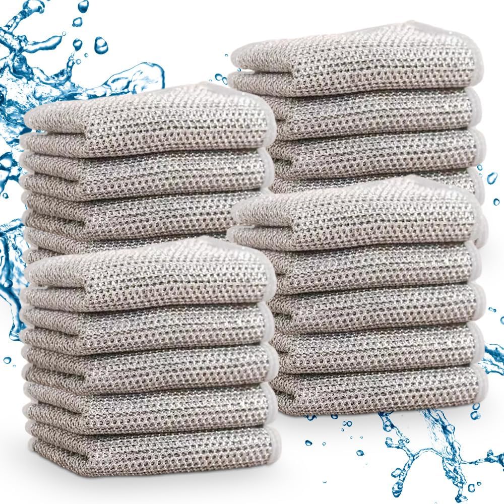Multipurpose Wire Dishwashing Rags for Wet and Dry, 2024 New Non-Scratch Wire Dishcloth Scrubbing Wire Dishwashing Rag, Reusable Metal Wire Dishwashing Cloth for Home Kitchen Cooktop (20)