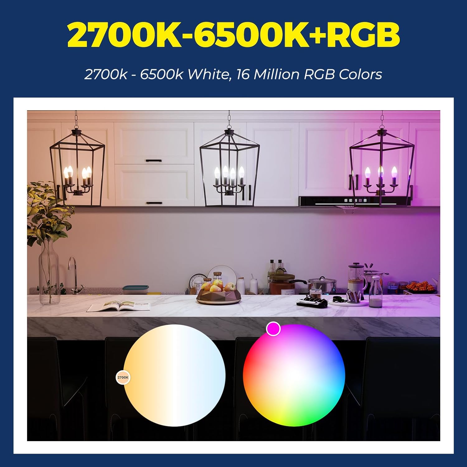 Lightinginside E12 Smart Light Bulbs 60W Equiv., Work with Alexa/Google Home/SmartLife, 500LM 6W RGBCW Candle Candelabra LED Light Bulbs, No Hub Required, 2.4G WiFi Bluetooth Bulb, ETL Listed, 4PCS - Image 5