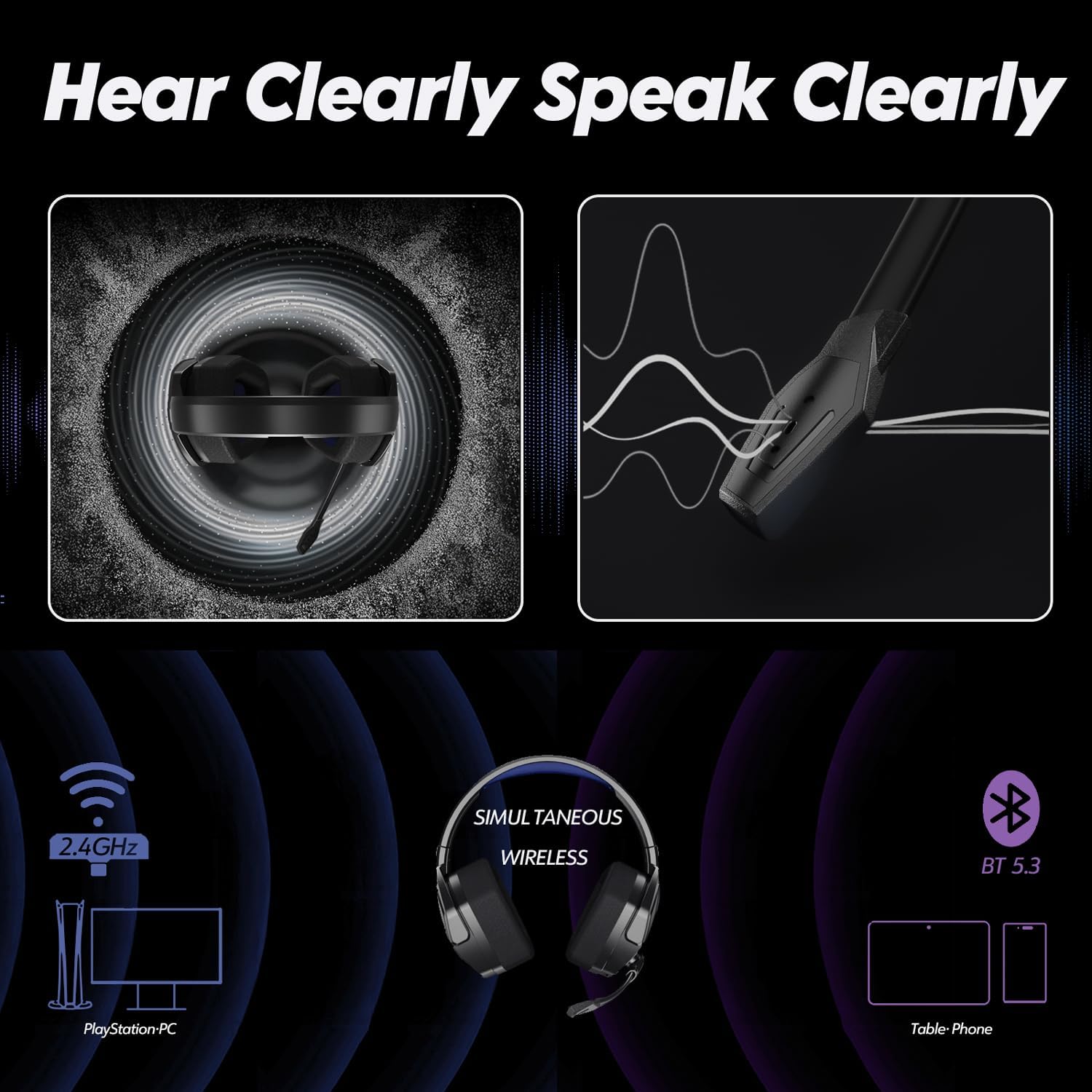 NUBWO Wireless Gaming Headset with Mic for Ps5 Ps4 PC, Zero Interference, 100-Hour Battery All-Day Play, 23ms Sync for Fortnite & Call of Duty/FPS Gamers, Triple Mode All Devices Compatible - Blue - Image 8