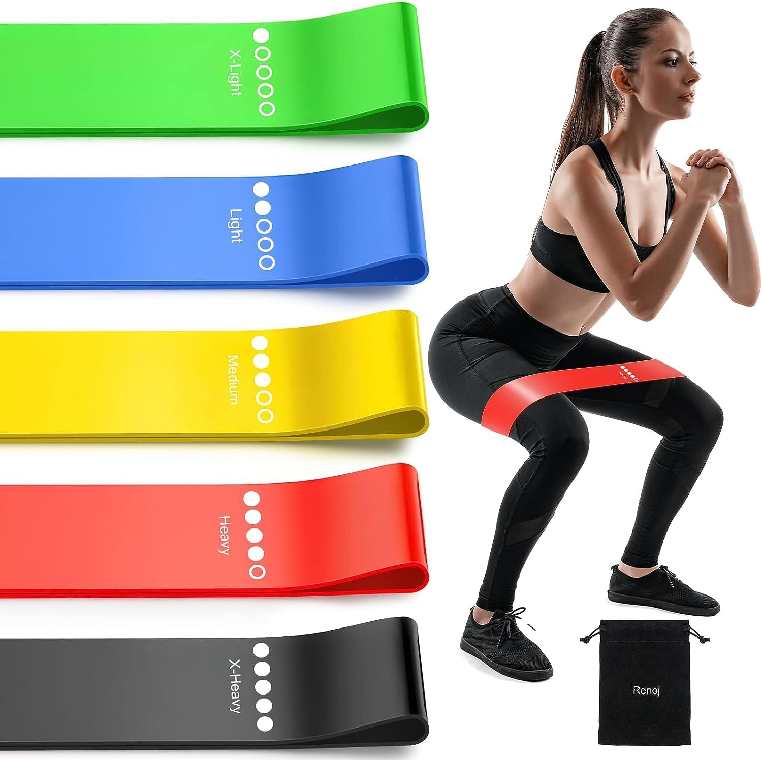 Resistance Loop Exercise Bands with Instruction Guide and Carry Bag, Set of 5 - Image 3