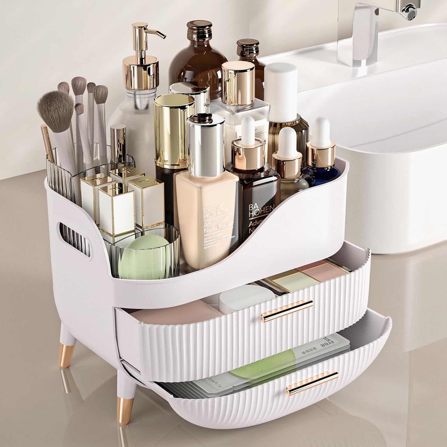 Makeup Organizer with Drawers,Skincare Organizer for Vanity,Storage Box with Handle,Large Cosmetic Display case for Dresser, Bathroom Countertop - Image 2