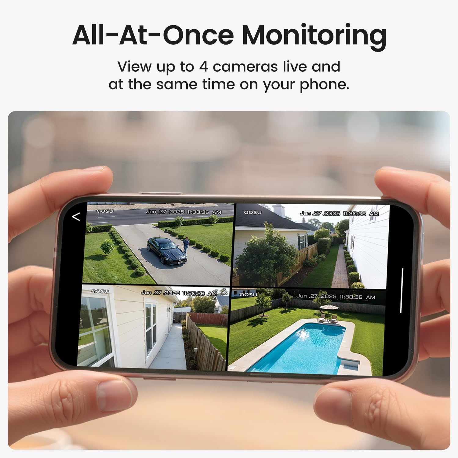 aosu Security Cameras Outdoor Wireless, 2 Cam-Kit, No Subscription, Solar-Powered, Home Security Cameras System with 360° Pan & Tilt, Auto Tracking, 2K Color Night Vision, Easy Setup, 2.4 & 5GHz WiFi - Image 3