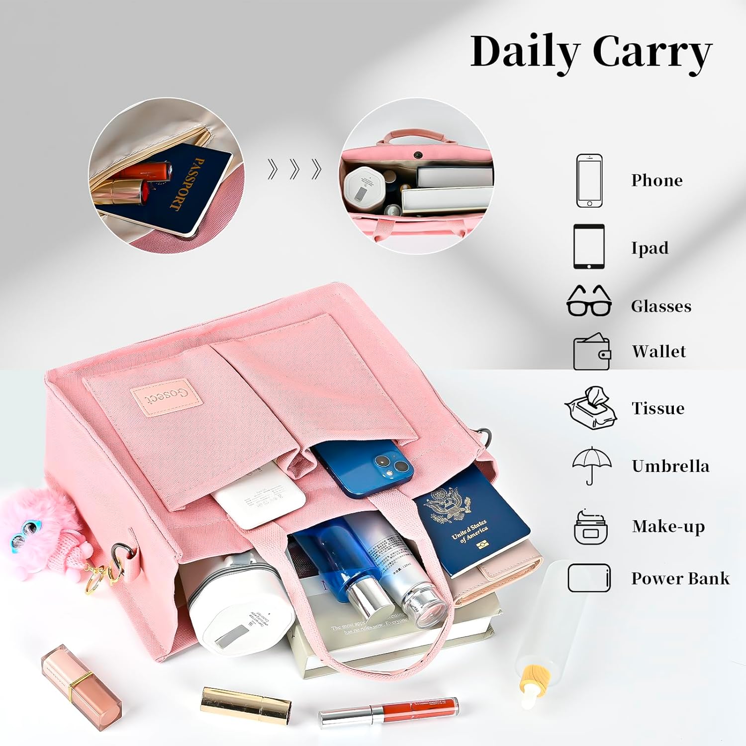 Canvas Tote Bag for Women With Pockets, Laptop Work Crossbody Purses Everything Shoulder Tote Bag Everyday Satchel Handbags - Image 4