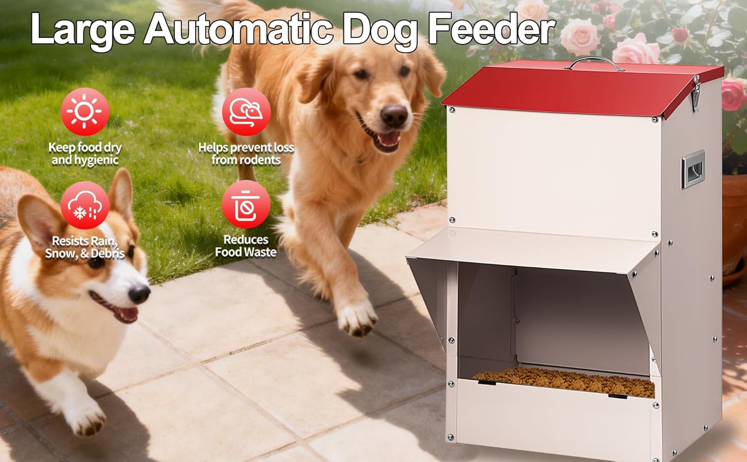 Outdoor Gravity Dog Feeder, 50 lb Large Capacity Automatic Dog Food Dispenser, Heavy Steel Weather-Resistant Pet Feeder with Clear Viewing Door, Wall or Ground Mount for Large Dogs - Image 5