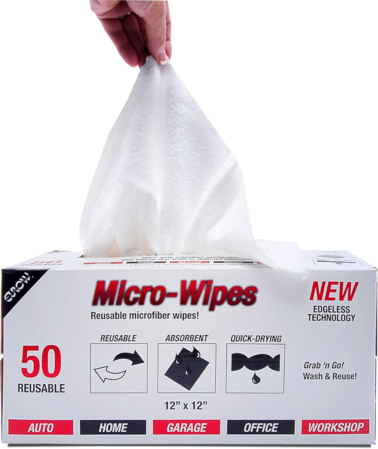 Eurow 200GSM Microfiber Cleaning and Drying Cloths with Dispenser Box, Reusable, Streak-Free, Scratch-Free, Ultra Absorbent, Edgeless for All Surface Types, 12x12in, 50-Pack, White - Image 2