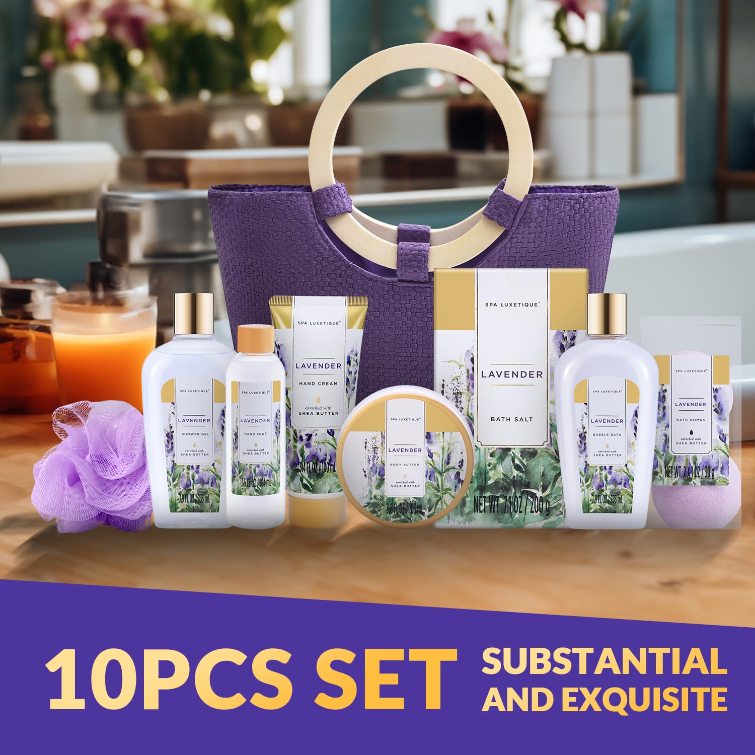 Spa Luxetique Gift Baskets for Women, Spa Gifts for Women - 10pcs Lavender Bath and Body Sets with Body Lotion, Bubble Bath, Relaxing Spa Sets, Birthday Mothers Day Gifts for Mom - Image 3