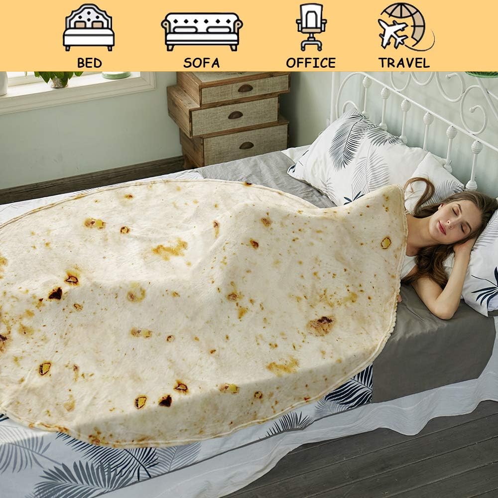SeaRoomy Burritos Tortilla Throw Blanket, Tortilla Wrap Blanket, Novelty Tortillas Round Blankets Giant Burrito Round Soft Blanket for Adults and Kids (Beige, 71 inches) - Image 6