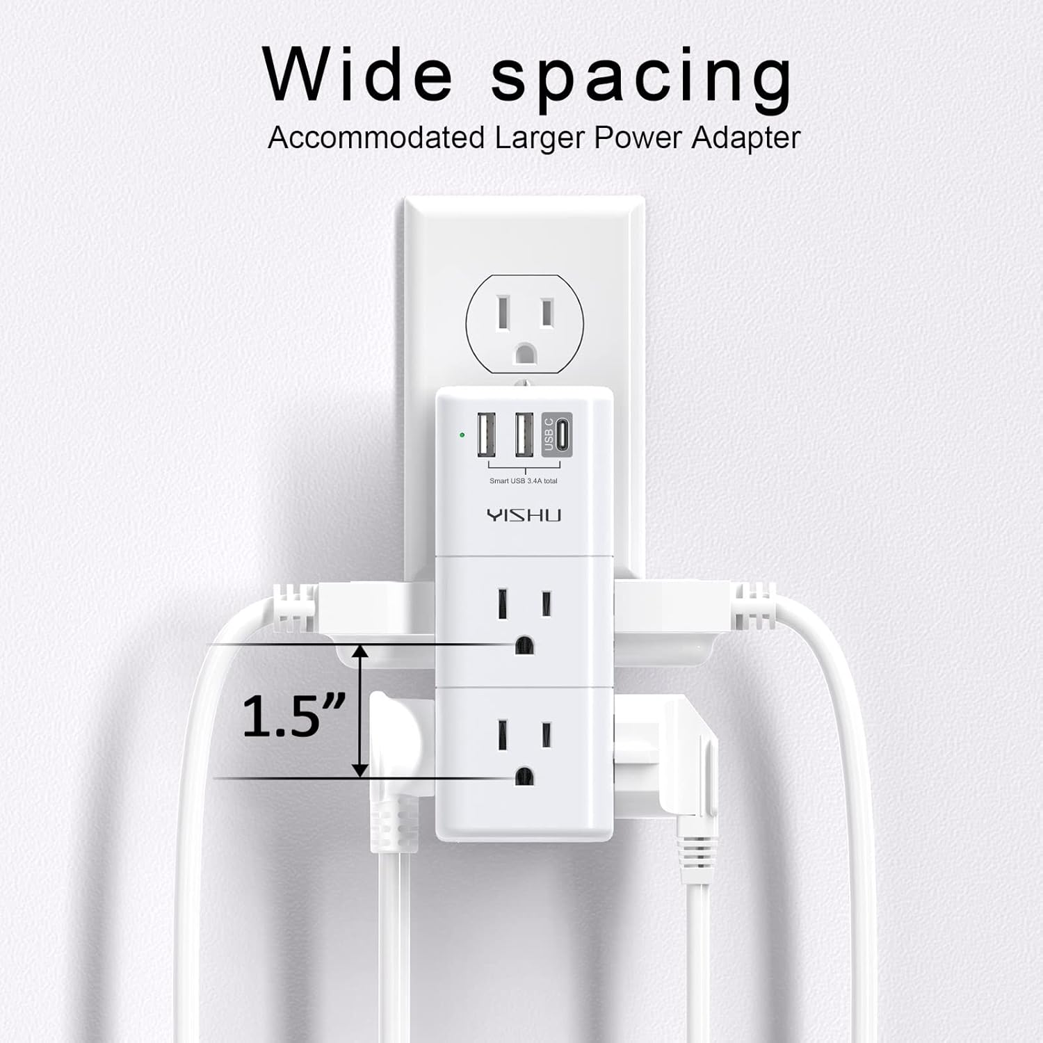 USB Multi Plug Outlet Extender - YISHU Surge Protector with Rotating Plug, 6 AC Plug Extender with 3 USB Ports, 3-Sided Swivel Power Strip Best Ideal Stocking Stuffers for Adults - Image 4