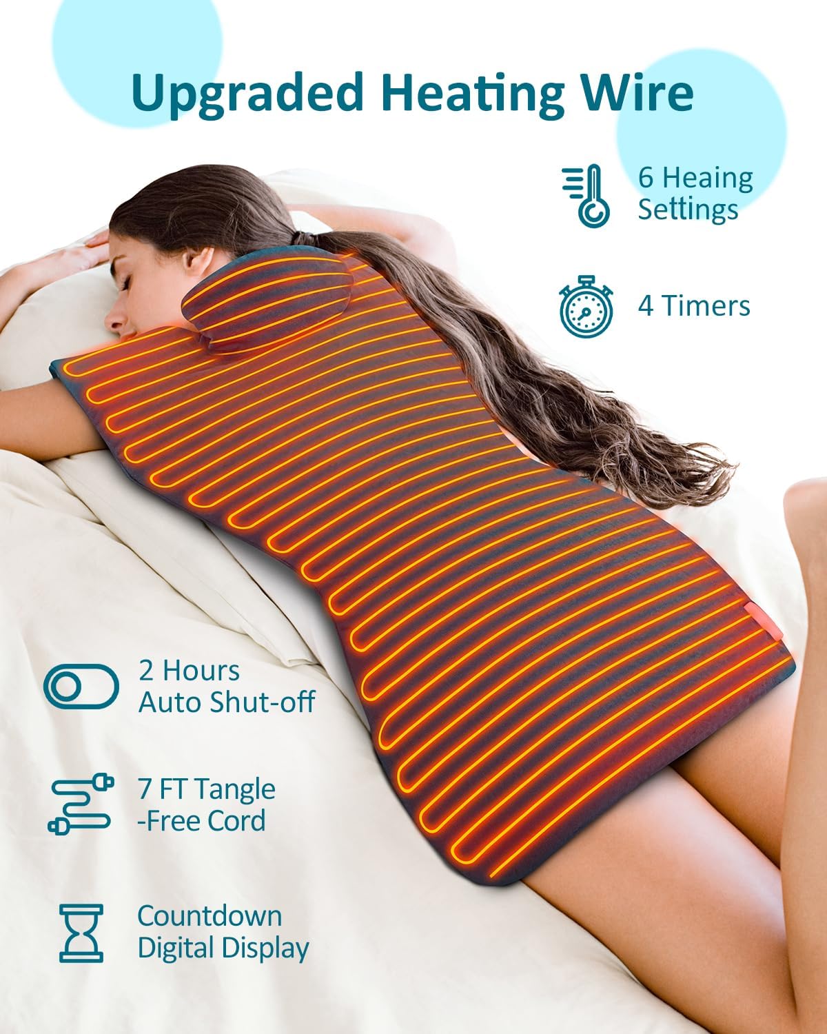 Heating Pad for Back, Extra Large Heat Pad for Full Body Relax, Electric Heated Wrap for Neck and Shoulders and Period Cramps, Anniversary & Birthday Gifts for Women Mom Grandma Sister Wife Her - Image 6