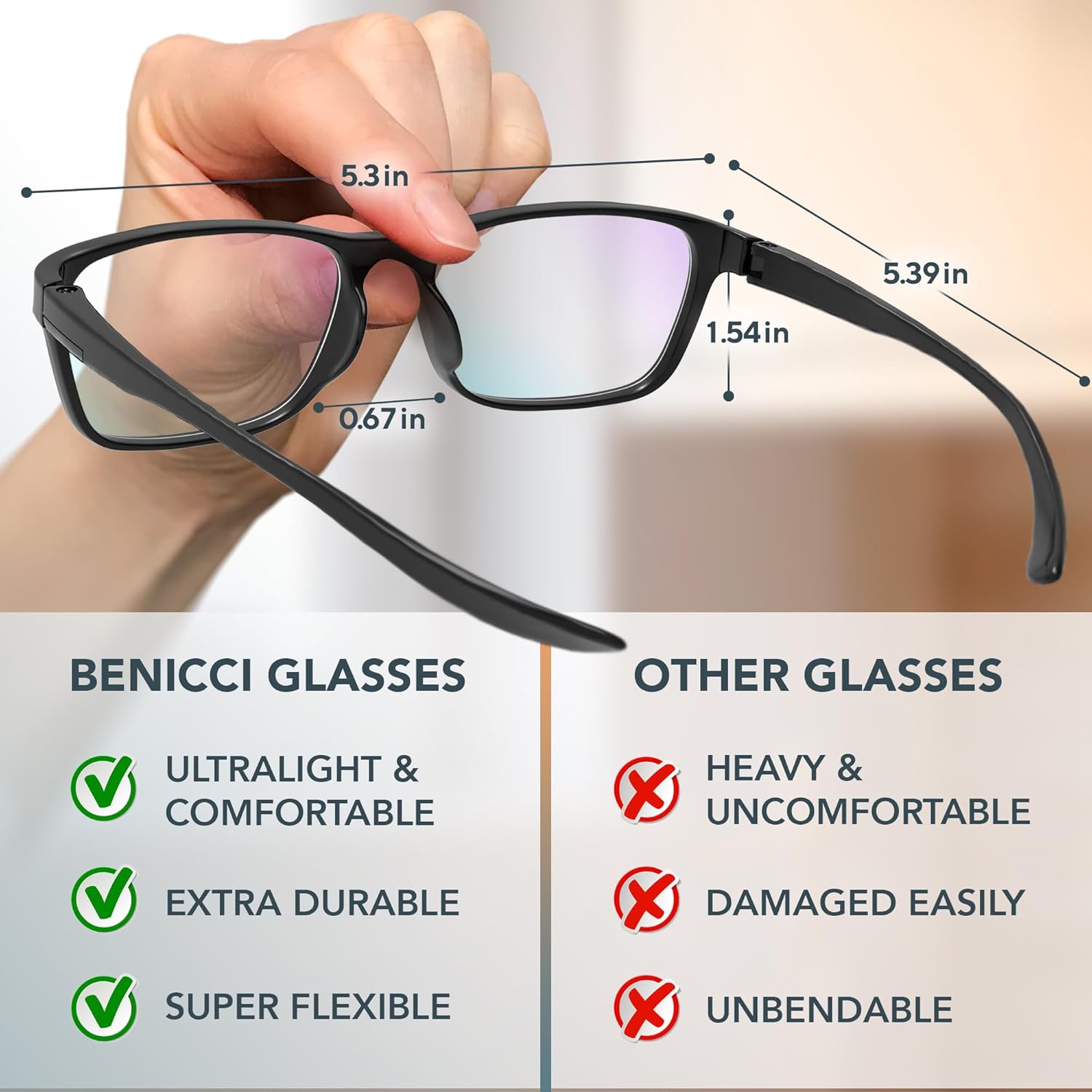 Stylish Blue Light Blocking Glasses for Women & Men – Helps Ease Digital Eye Strain & Headache from Computers, Phones w/Case - Image 4