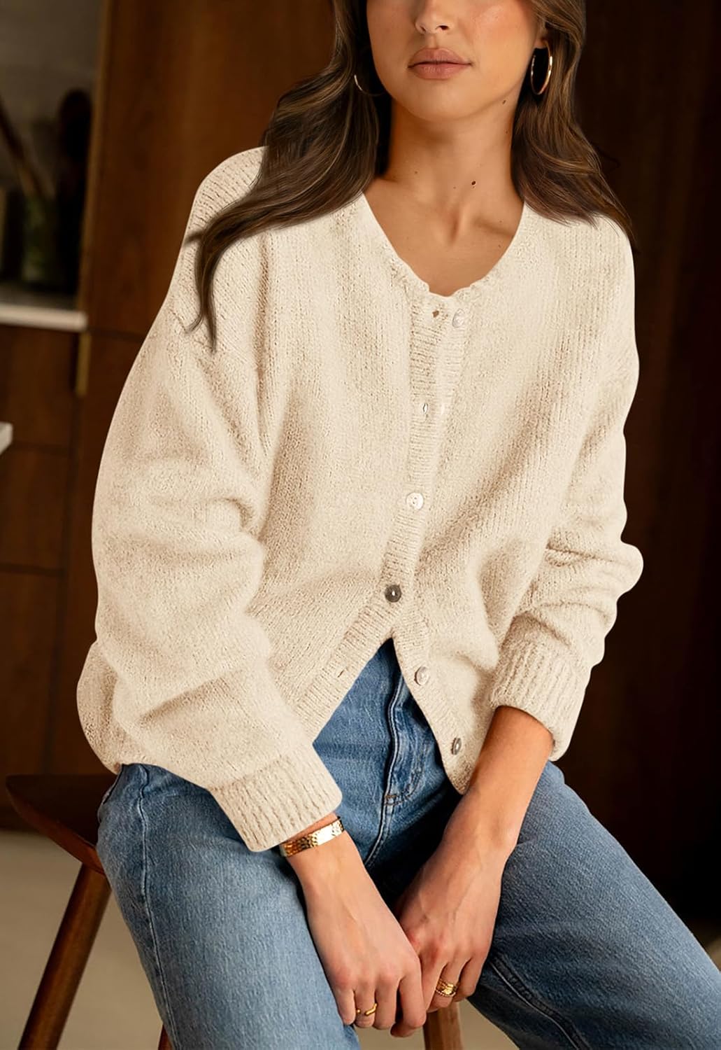 PRETTYGARDEN Long Sleeve Crewneck Button Down Womens Sweaters Spring Open Front Chunky Cardigan Sweaters for Women 2026 - Image 3