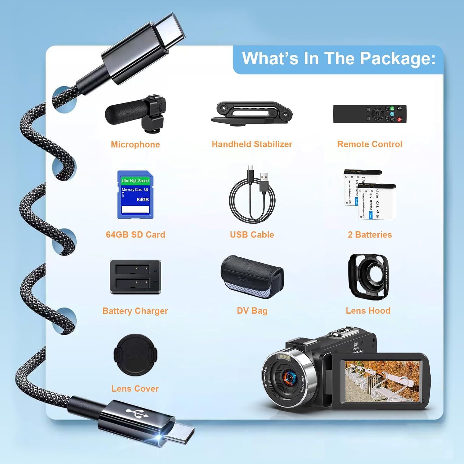 8K 64MP Video Camera Camcorder IR Night Vision Vlogging Camera 18X Zoom WiFi Digital Camera for YouTube 3.0'' Touch Screen Camcorder with 64GB SD Card, 2 Batteries, Remote Control, Mic and Stabilizer - Image 8