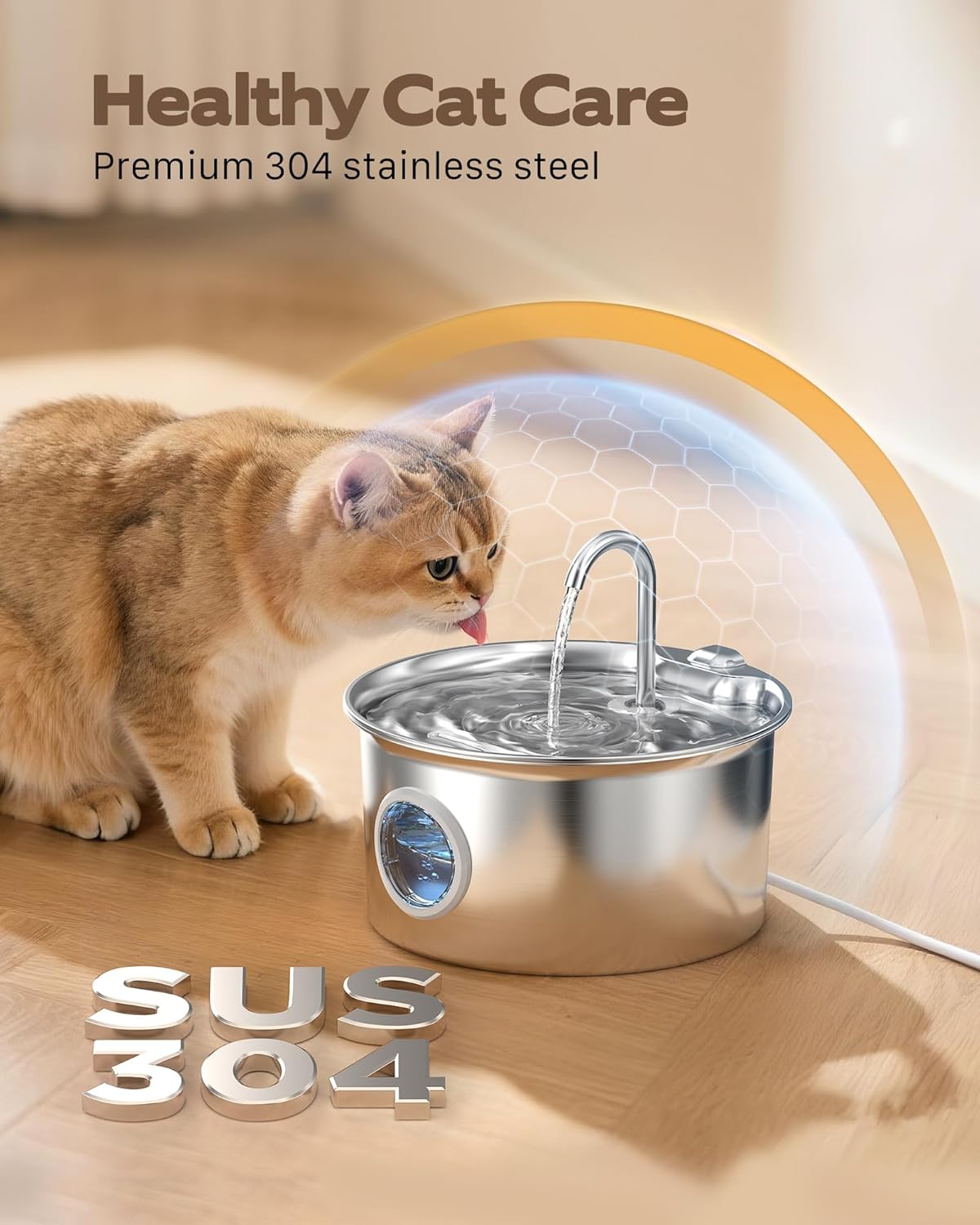 Cat Water Fountain Stainless Steel: Cat Fountain for Drinking - 88oz/2.6L Pet Water Fountain for Cats Indoor - Quiet Cats Water Bowl Dispenser - Pets Feeding & Watering Supplies - for Small Animals - Image 3