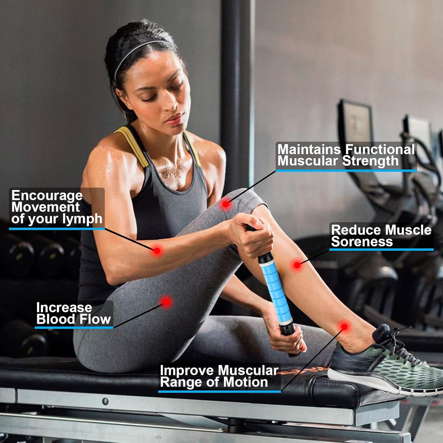 iGreely Premium Muscle Roller The Ultimate Massage Roller Stick 17 Inches Recommended by Physical Therapists Promotes Recovery Fast Relief for Cramps Soreness Tight Muscles Blue - Image 4
