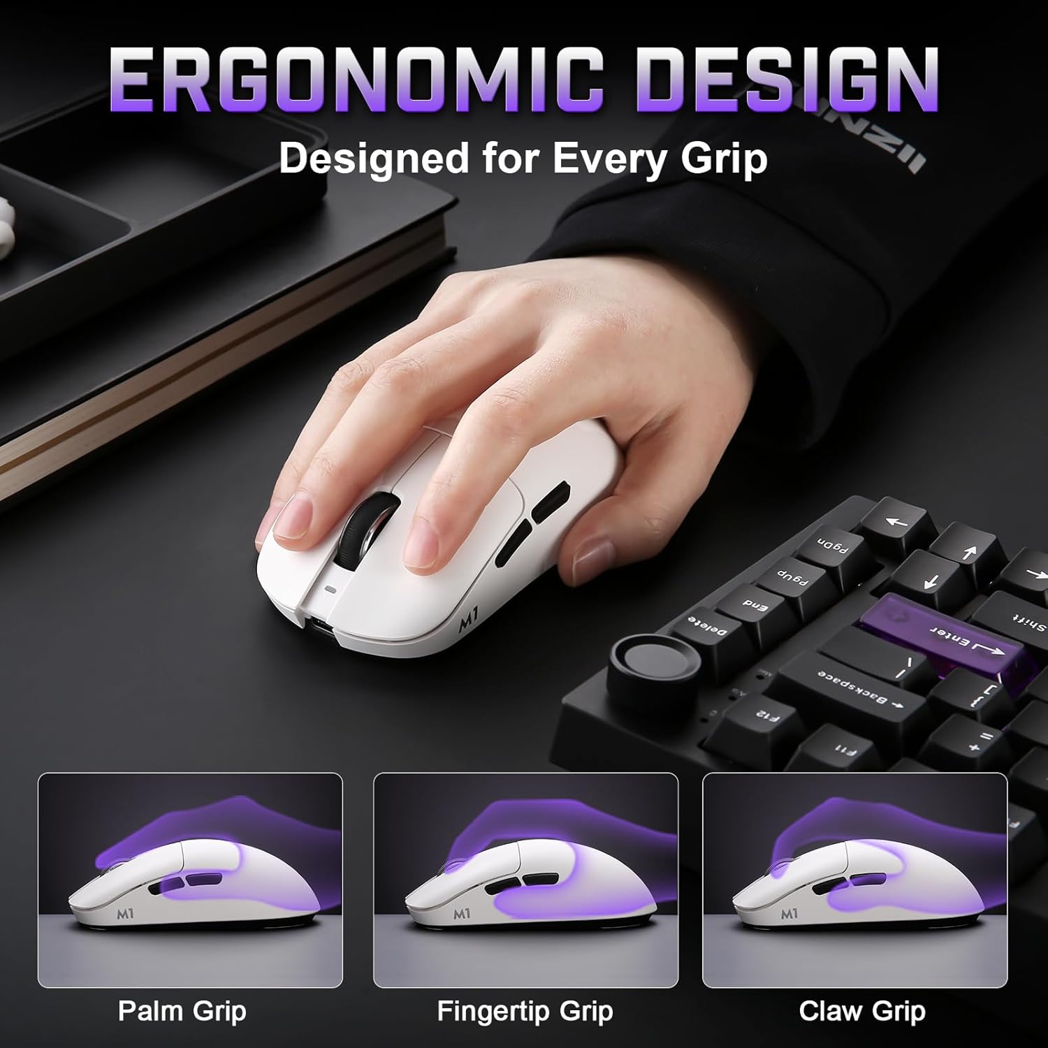 YUNZII M1 Wireless Gaming Mouse, Tri-Mode 2.4G/BT/Wired Gaming Mouse, PAW3311 Sensor 10000 DPI Rechargeable Wireless Mouse with 5 Programmable Buttons, Customizable via Software for Win & Mac (White) - Image 8