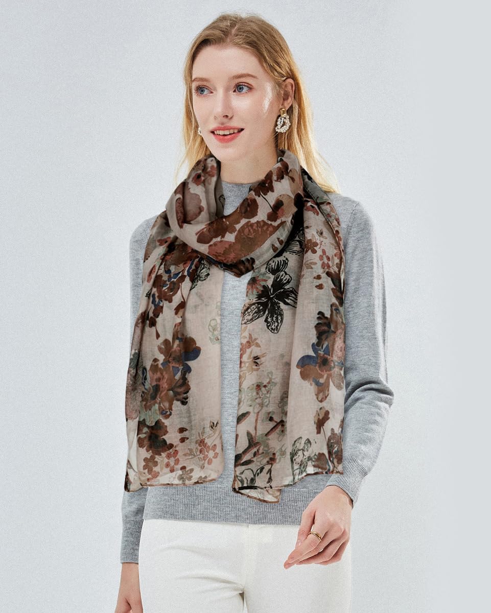 GERINLY Lightweight Scarves Fashion Flowers Print Women Cotton Wrap Scarf Head Shawl Winter Gift - Image 4