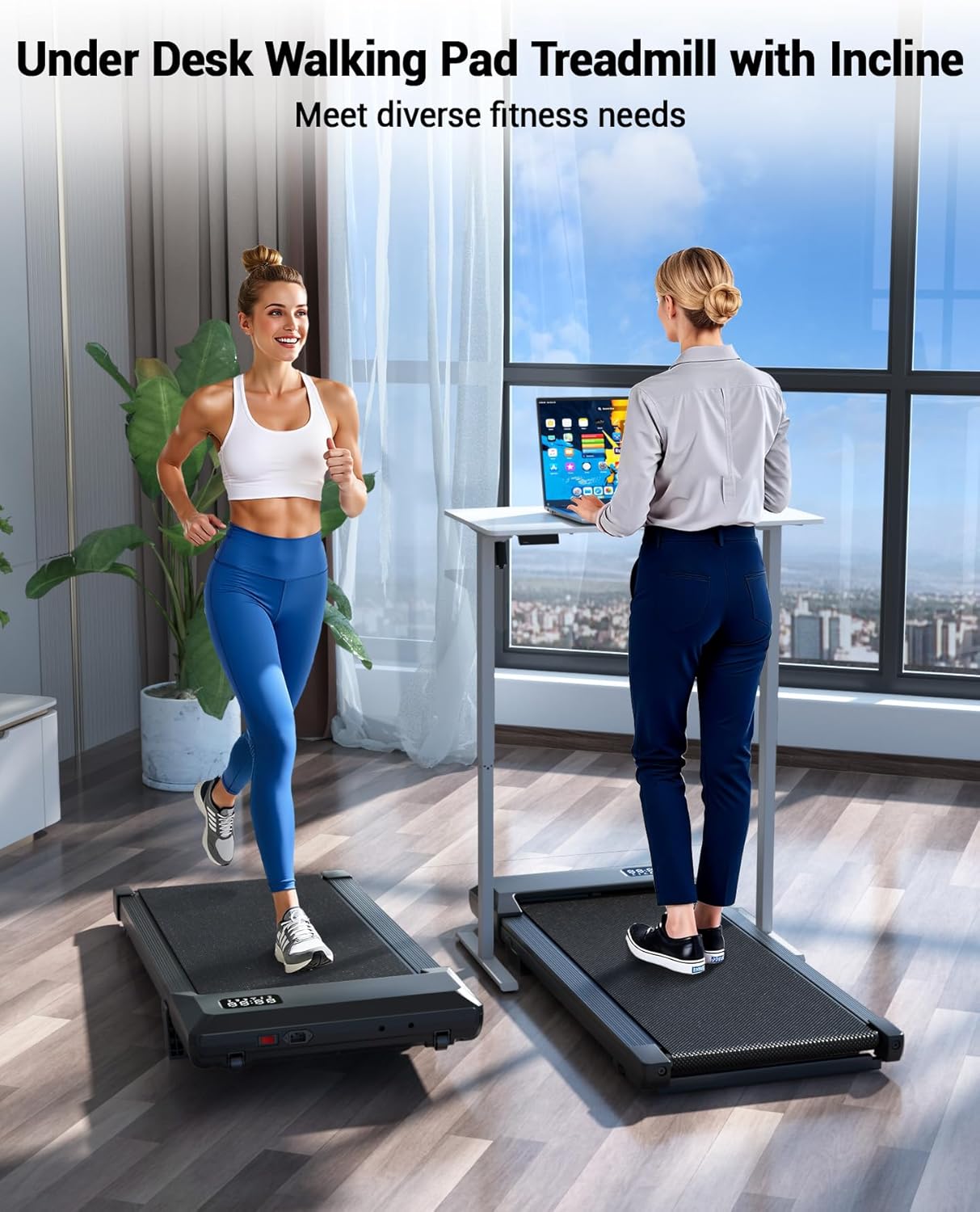 DeerRun Walking Pad Treadmill with 6% Manual Incline, Under Desk Treadmill for Home Office & Small Spaces, 0.6–3.8 MPH, 2.5 HP, 300 lb Capacity, App & Remote Control - Image 2
