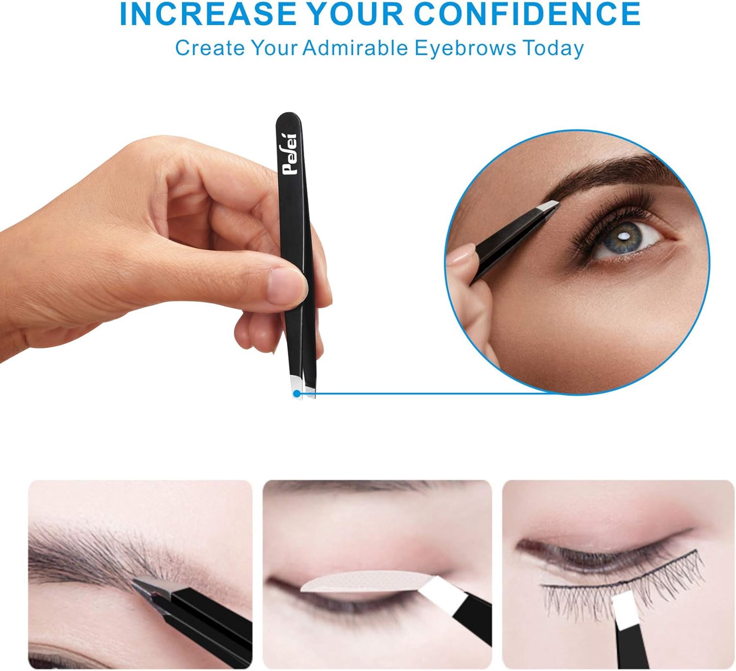 Pefei Tweezers Set - Professional Stainless Steel Tweezers for Eyebrows - Great Precision for Facial Hair, Splinter and Ingrown Hair Removal (Black) - Image 2