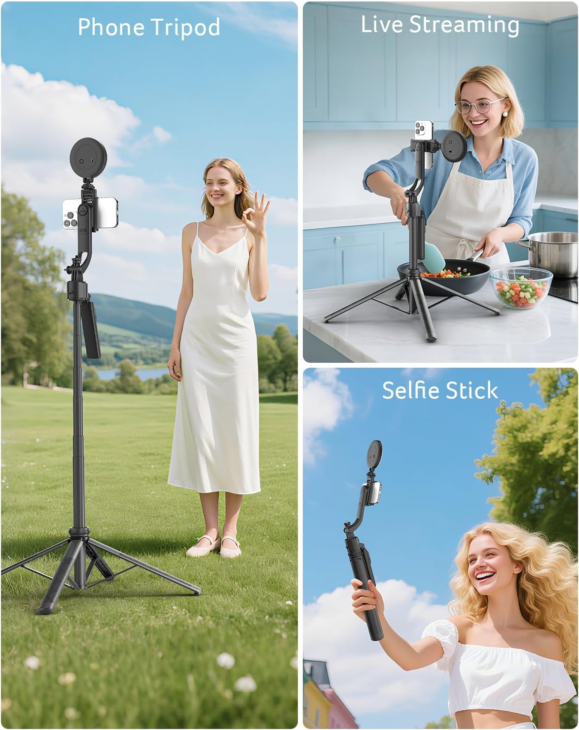 Acer Gadget Auto Face Tracking Tripod for iPhone/Cell Phone/Android/Camera with Light and Remote, 64", No App, 360°Rotating Tripod Selfie Stick for Tiktok YouTube Vlog Live Streaming Video Recording - Image 5
