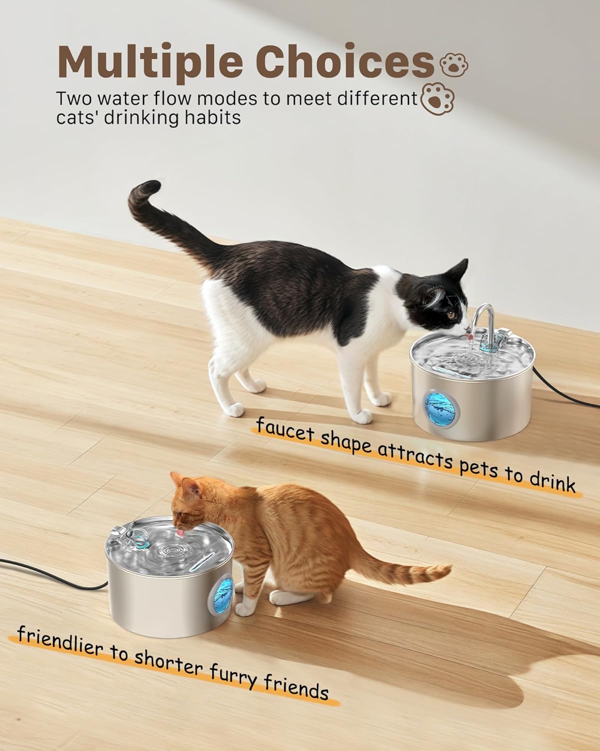 Cat Water Fountain Stainless Steel: 74oz/2.2L Cat Fountain for Drinking - Pet Water Fountain for Cats Inside - Quiet Cats Water Bowl Dispenser - Kitty Drinking Fountains - for Pets& Small Animals - Image 6