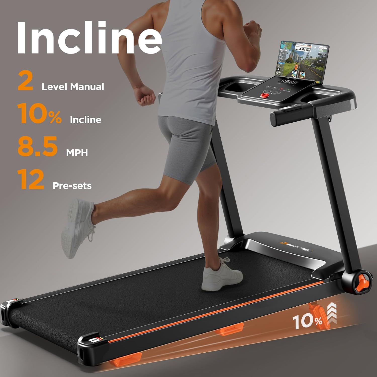 Treadmills for Home, 3.0HP Quiet Brushless Foldable Treadmill with Incline, Small Space Portable Running Walking Machine, 300 Lbs Capacity with Bluetooth APP & Pulse Monitor - Image 4