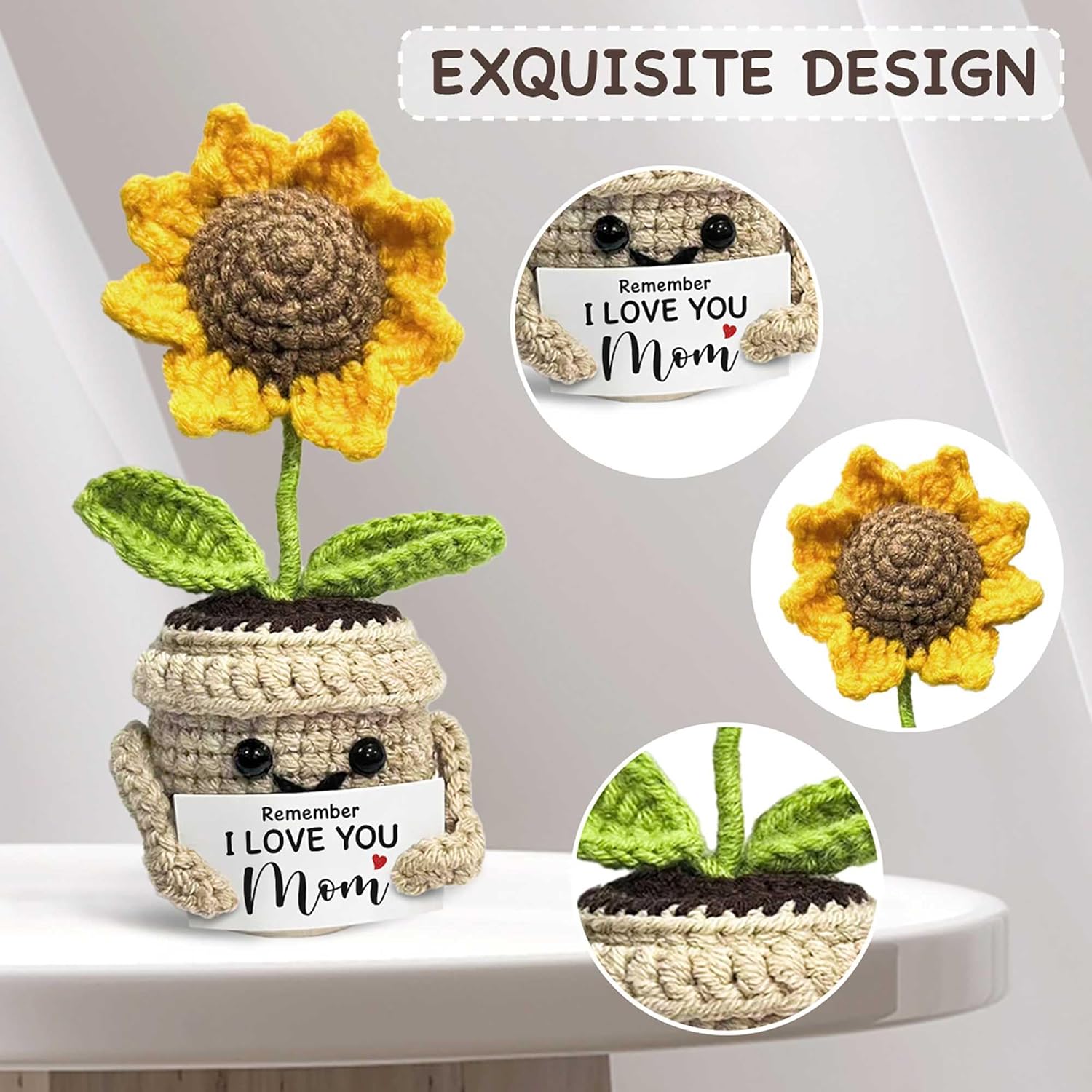 Mini Birthday Gifts for Mom, Mom Gifts from Daughters Remember I Love You MOM, Handmade Crochet Cute Small Sunflower Gifts, Gift for Mom from Daughter, Son, Mothers Day for Mom - Image 3