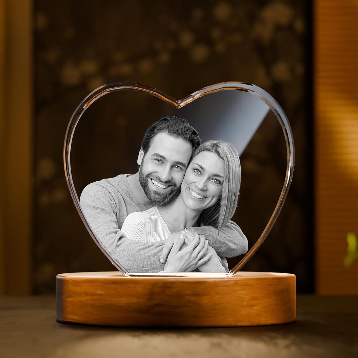 Artmosphere 3D Crystal Photo, Personalized Gifts for Women, Wife, Men, Mom, Father, Her, Him, Dad, Grandpa, Great Customized Gift with Your Own Photo, Custom Glass 3D Laser Etched Picture Wedding - Heart