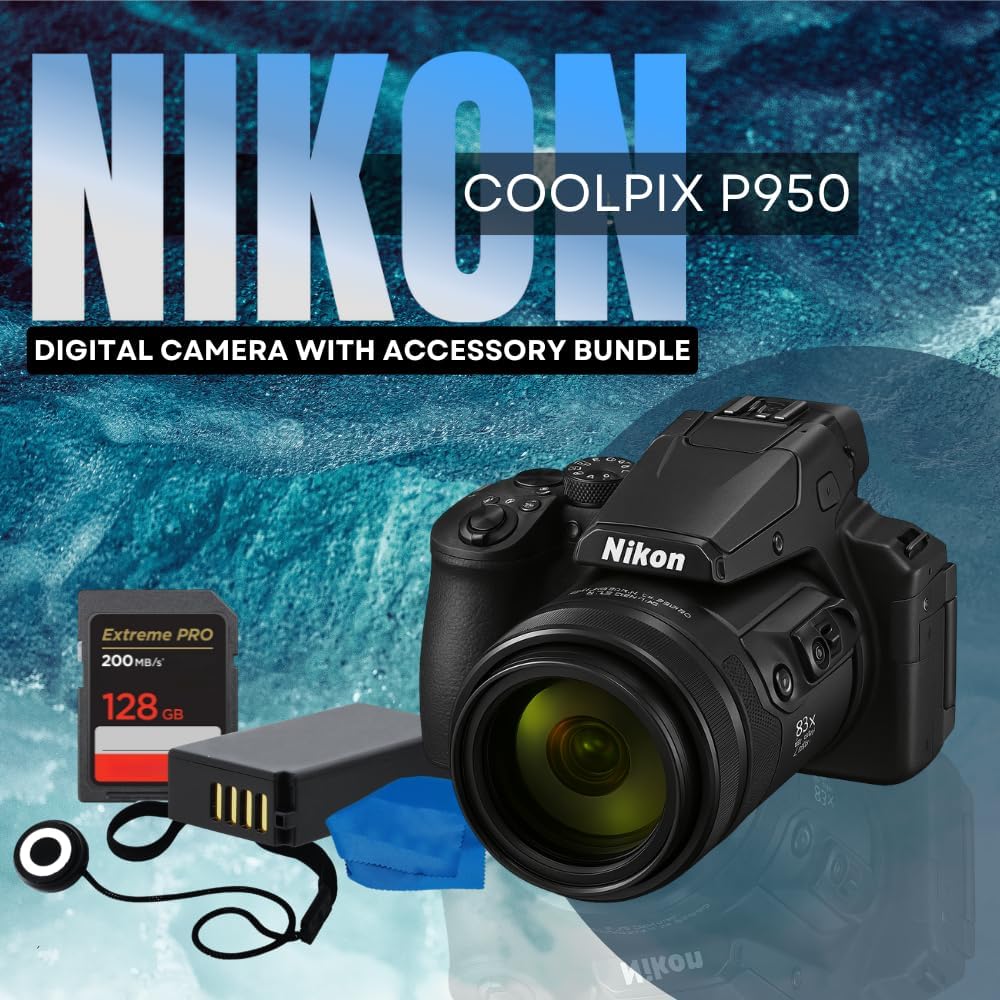 Nikon COOLPIX P950 Digital Camera with Accessory Bundle: SanDisk 128GB Extreme Pro SDXC Memory Card, Extended Life Replacement Battery (1500mAh) & More (11pc Bundle) - Image 2