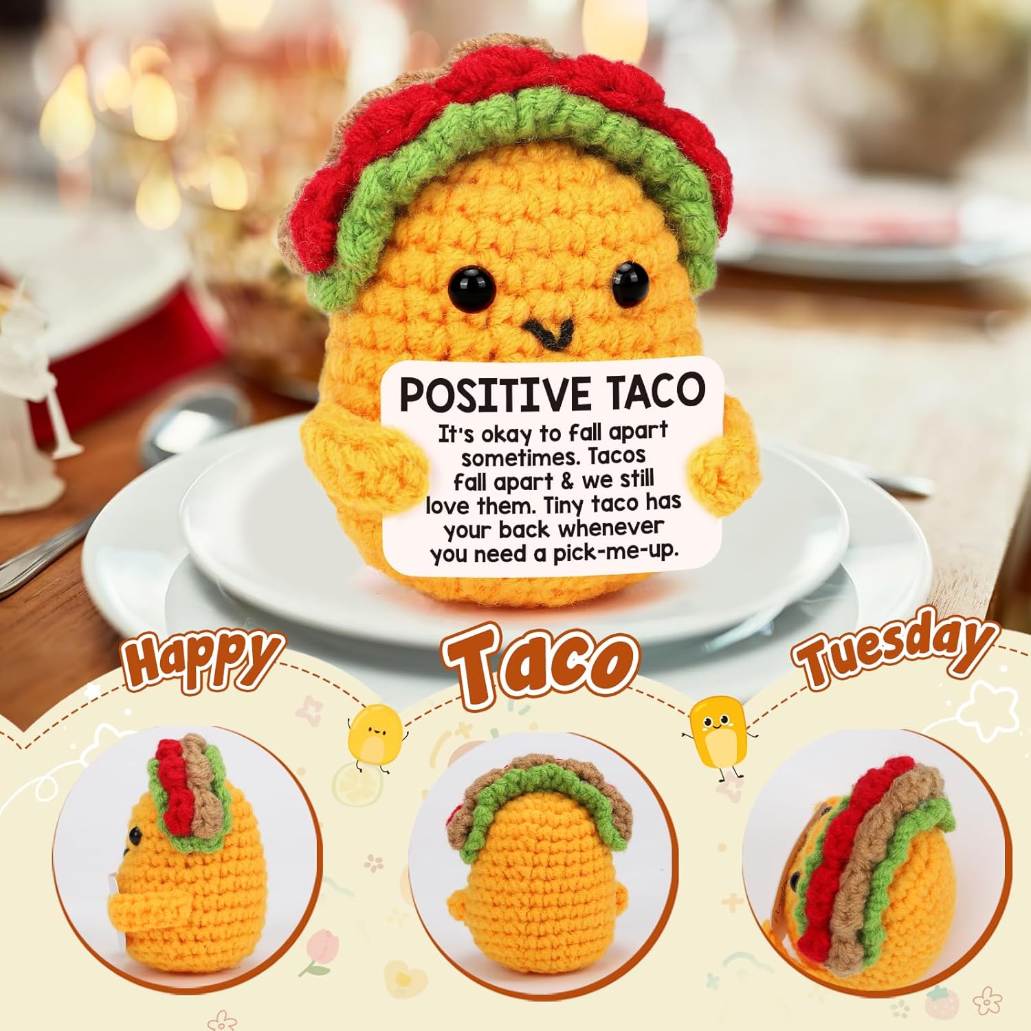 LuoHere Positive Crochet Taco Birthday Gifts for Women Men Easter Basket Stuffers Essentials Adult Kids Son Mom Dad Daughter Sister Friend Coworkers Self Care Emotional Inspirational Support - Image 7