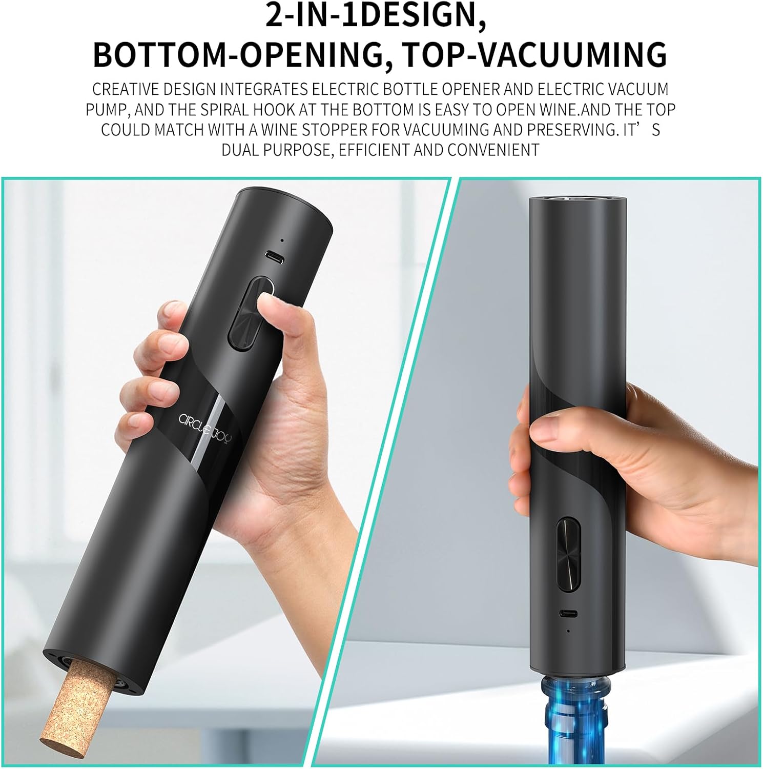 CIRCLE JOY Rechargeable Wine Opener Electric Wine Bottle Opener 7-in-1 Wine Gift Set with Electric Vacuum Pump, Charging Station, Foil Cutter, Wine Aerator Pourer and 2 Wine Stoppers - Image 4