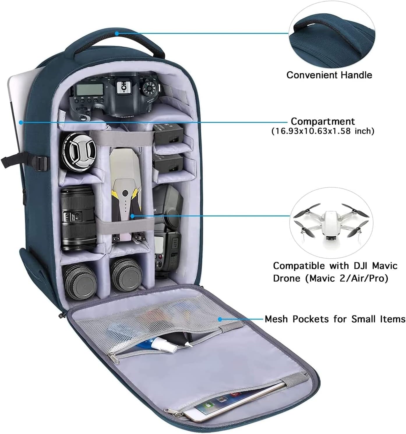 MOSISO Camera Backpack, DSLR/SLR/Mirrorless Photography Camera Bag 15-16 inch Waterproof Hardshell Case with Tripod Holder&Laptop Compartment Compatible with Canon/Nikon/Sony, Deep Teal - Image 2