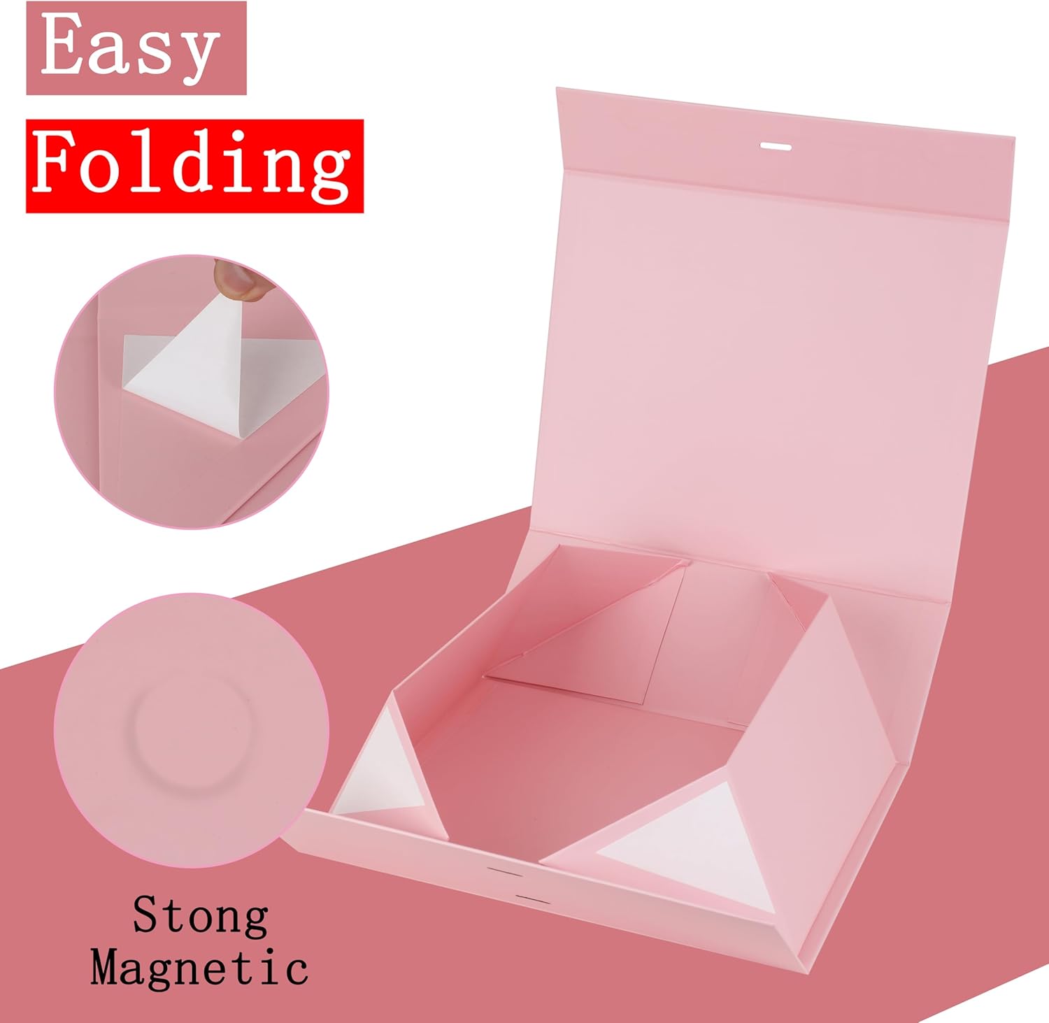 BoxSkivra Pink Gift Box with Ribbon 1 Pack 6X6X3 Inch Small Gift Box with Lid Magnetic Closure Rectangle Collapsible Luxury Gift Boxes for Mother's Day、Birthdays、Shredded Paper Filler & Card - Image 4