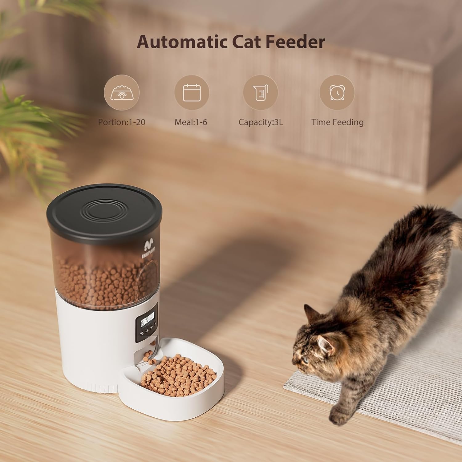 IMIPAW Automatic Cat Feeders, 3L Timed Cat Dry Food Dispenser with Desiccant Bags, Dual Power Supply, Programmable Portion Size, 6 Meals, 20 Portions Per Day, Auto Pet Feeder for Cats and Small Dogs - Image 8