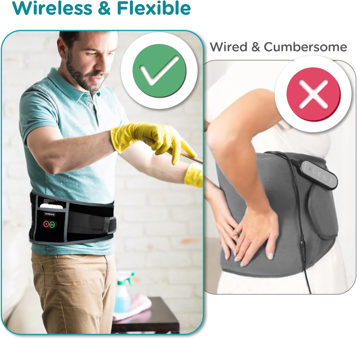 Comfytemp Cordless Heating Pad with Massager for Back, Portable Lower Back Massager FSA Eligible HSA Rechargeable Wireless Electric, Birthday Gifts for Women Men Mom Dad Seniors 3 Heat 30mins Auto-Off - Image 8