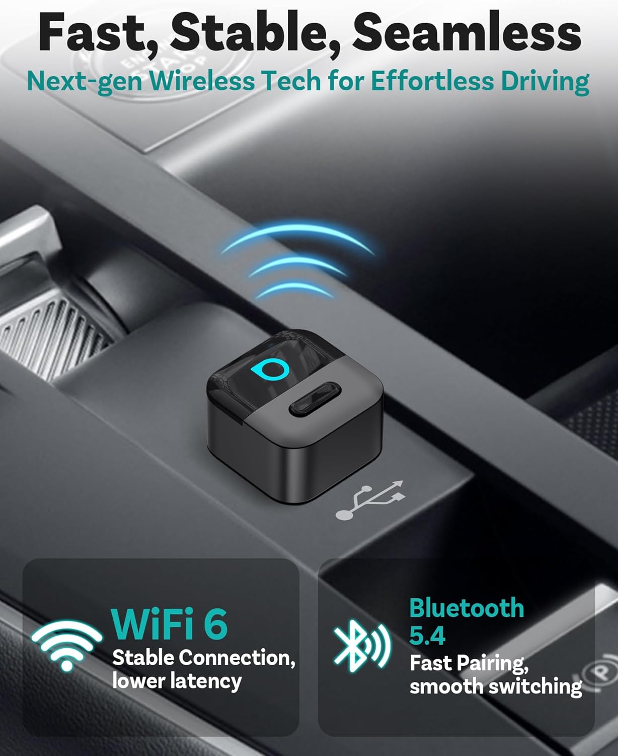 OTTOCAST Mini Pico Wireless CarPlay & Android Auto Adapter – WiFi 6 + Bluetooth 5.4, Plug & Play, Fast Auto-Reconnect, Ultra-Compact Design, Works with Factory Wired CarPlay Cars - Image 6