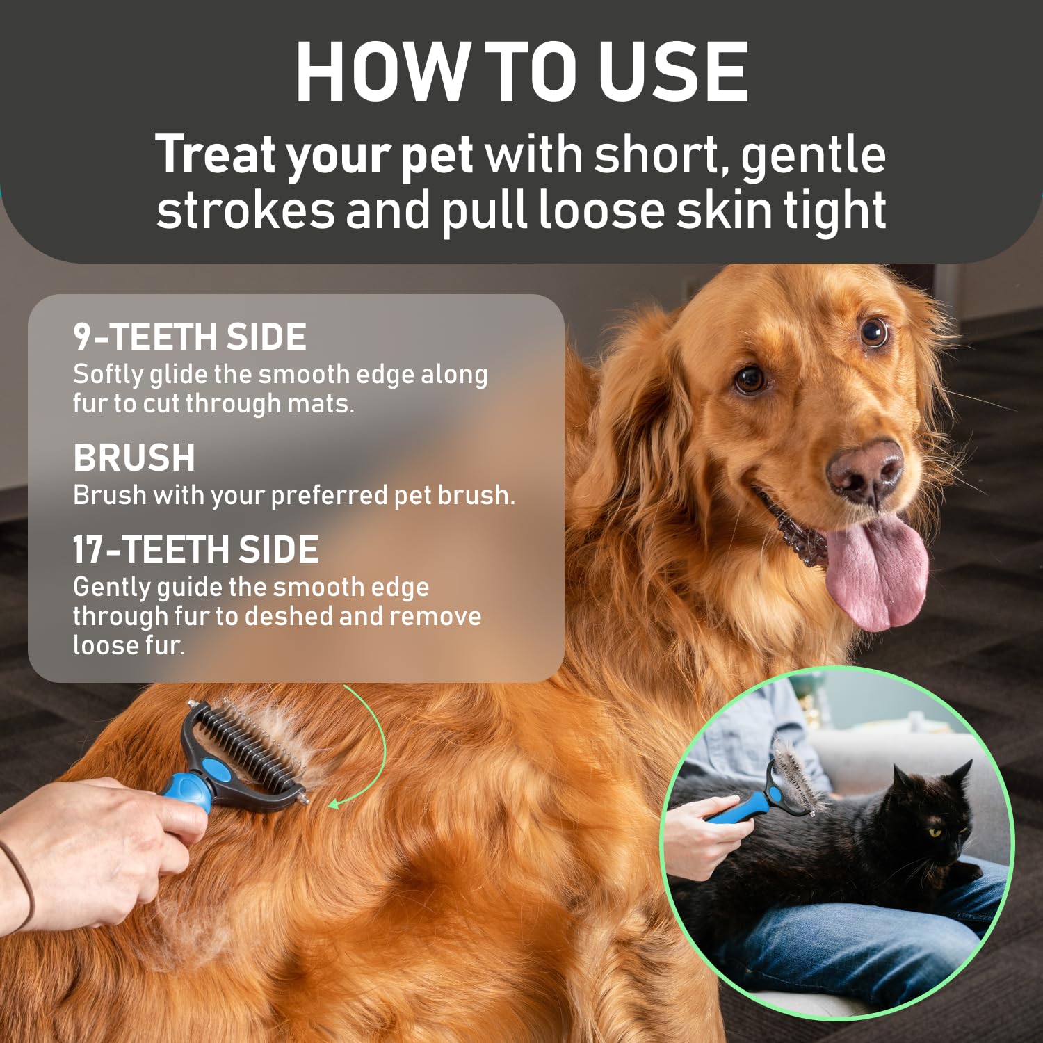Maxpower Planet Original Pet Grooming Rake - Double-Sided Deshedding Dematting Tool, Undercoat Rake for Dogs & Cats, Extra-Wide Dog Grooming Brush & Deshedder Comb for Long Hair, Reduces Shedding 95% - Image 5