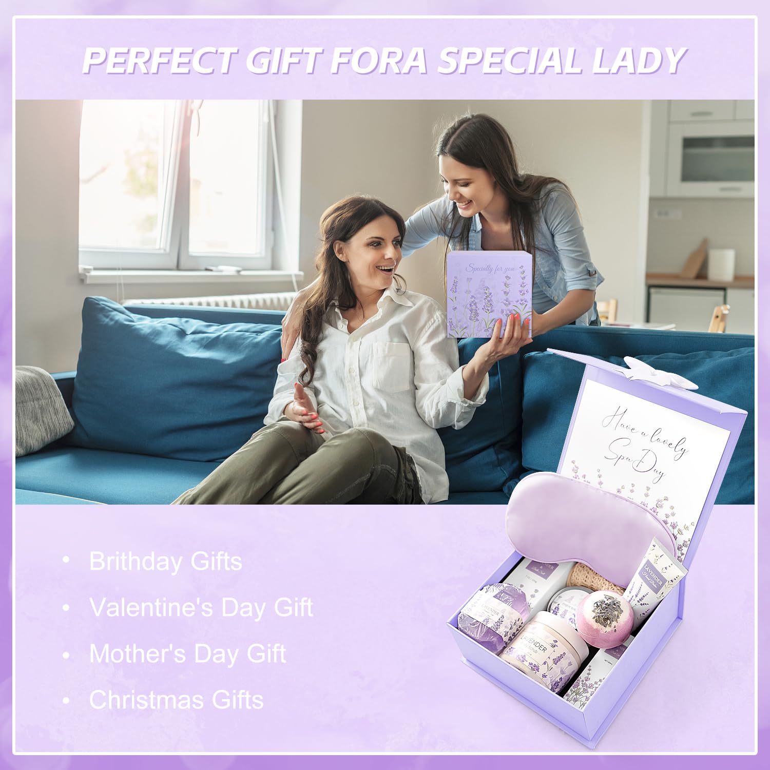 Lavender Spa Gifts Set, 11 Pcs Bath Gift Set for Women, Relaxing Spa Gifts, Home Spa Products, Birthday Gifts for Women Valentine's Day - Image 7