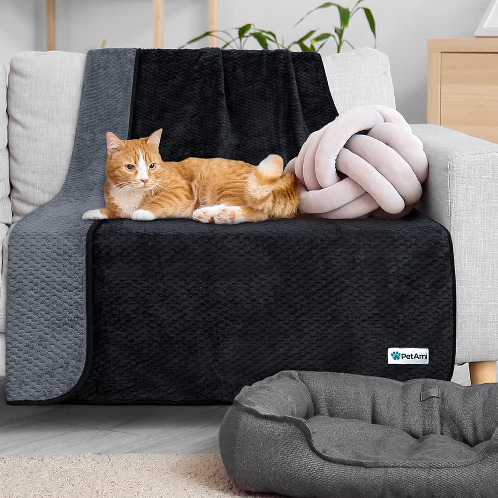 PetAmi Waterproof Dog Blanket, Leakproof XL Pet Blanket for Large Dogs, Furniture Sofa Couch Cover Protector, Fleece Cat Throw Bed Crate Kennel, Reversible Washable Soft Plush, Twin 60x80 Black Gray - Image 6