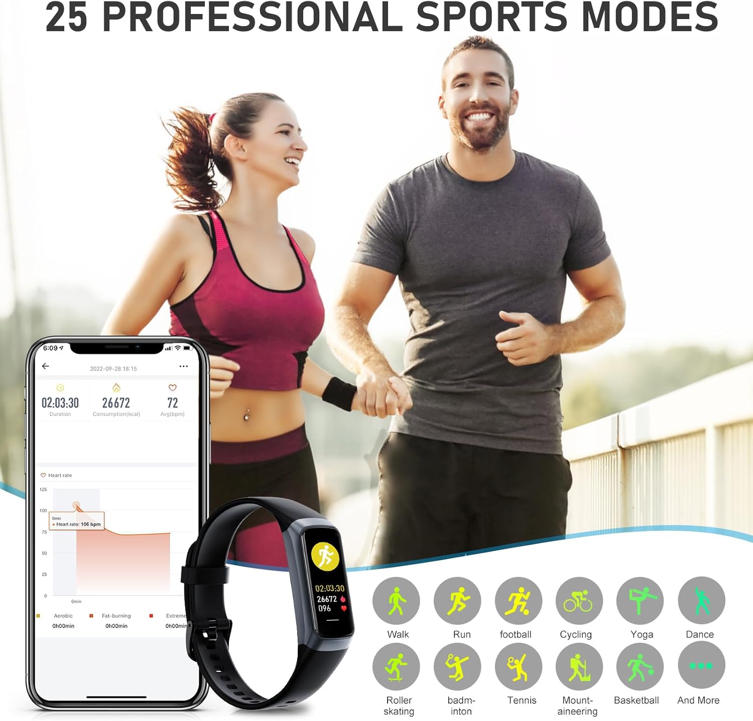 Fitness Tracker with 24/7Heart Rate, Blood Pressure, Sleep Tracking, Calorie, Activity Tracker with 1.1" AMOLED Color Screen, Waterproof Step Tracker for Android iPhones Women Men - Image 4