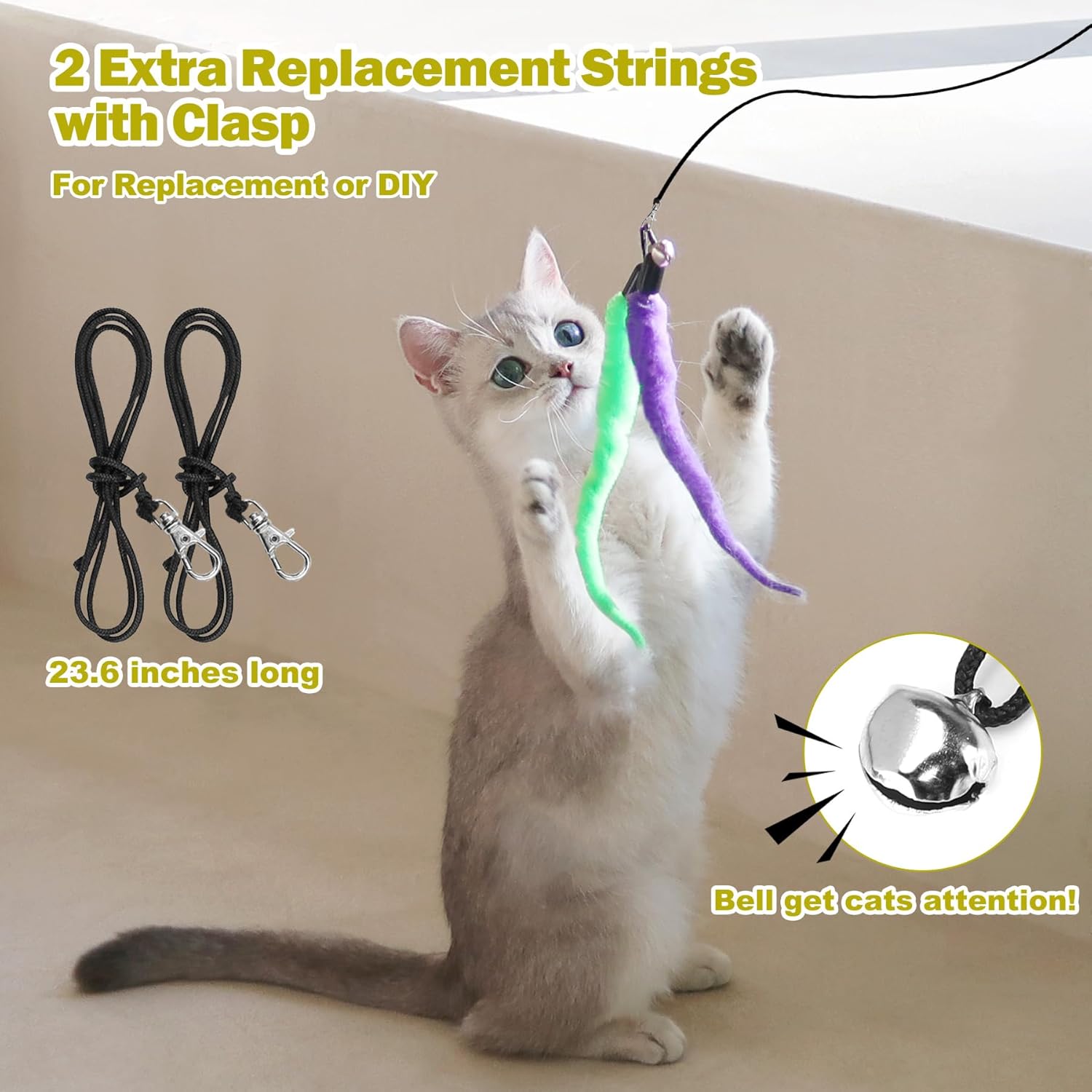 Cat Toys for Indoor Cats, Interactive Cat Toy 2PCS Retractable Wand Toy and 9PCS Cat Feather Toys Refills, Funny Kitten Toys Cat Fishing Pole Toy for Bored Indoor Cats Chase and Exercise - Image 6