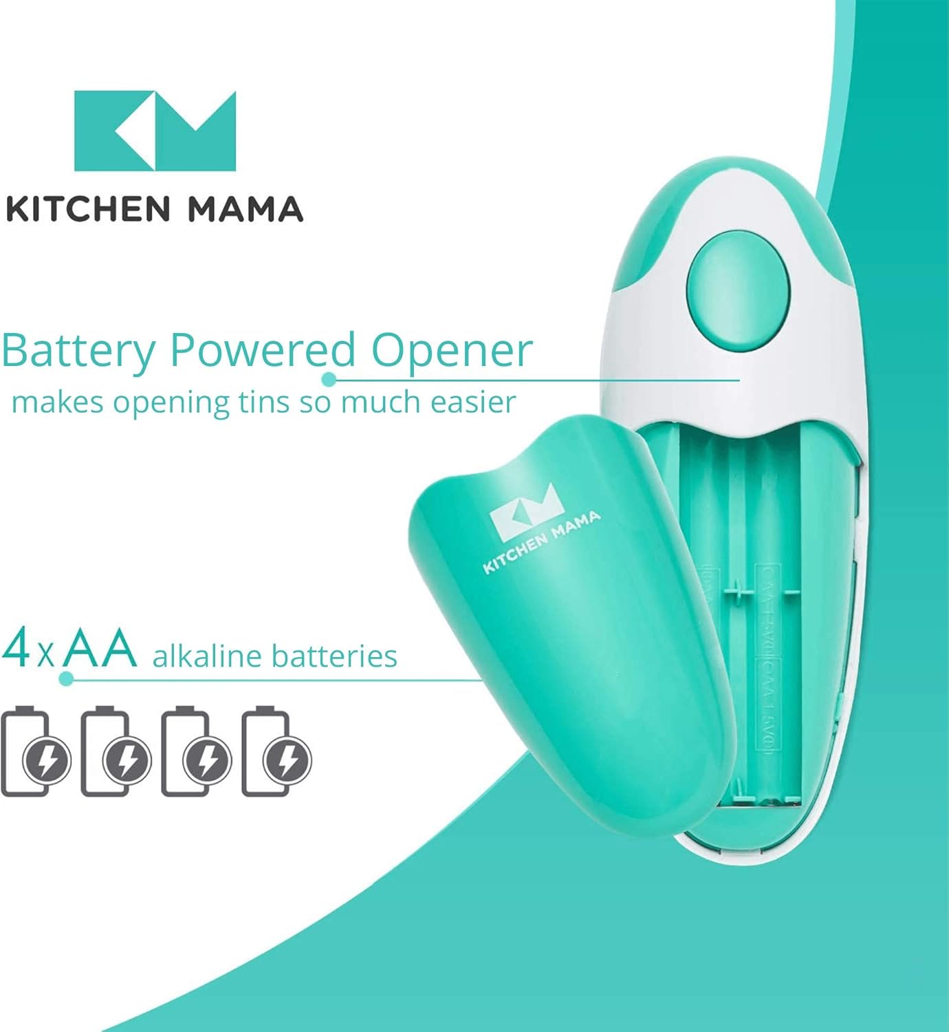 Kitchen Mama Auto Electric Can Opener: Open Your Cans with A Simple Press of Button - Automatic, Hands Free, Smooth Edge, Food-Safe, Battery Operated, YES YOU CAN (Teal) - Image 7